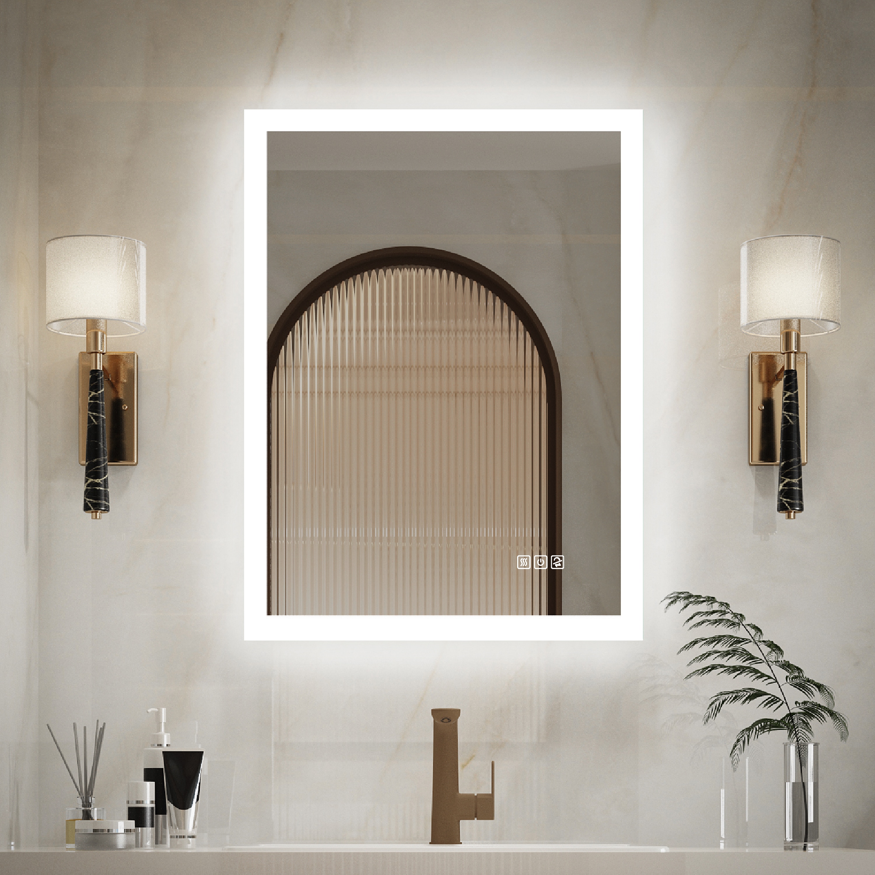 Forclover MRE-7GX2432 24-in x 32-in Beveled Frameless Rectangle Dimmable Lighted Fog Free Bathroom Vanity Mirror ( Silver )