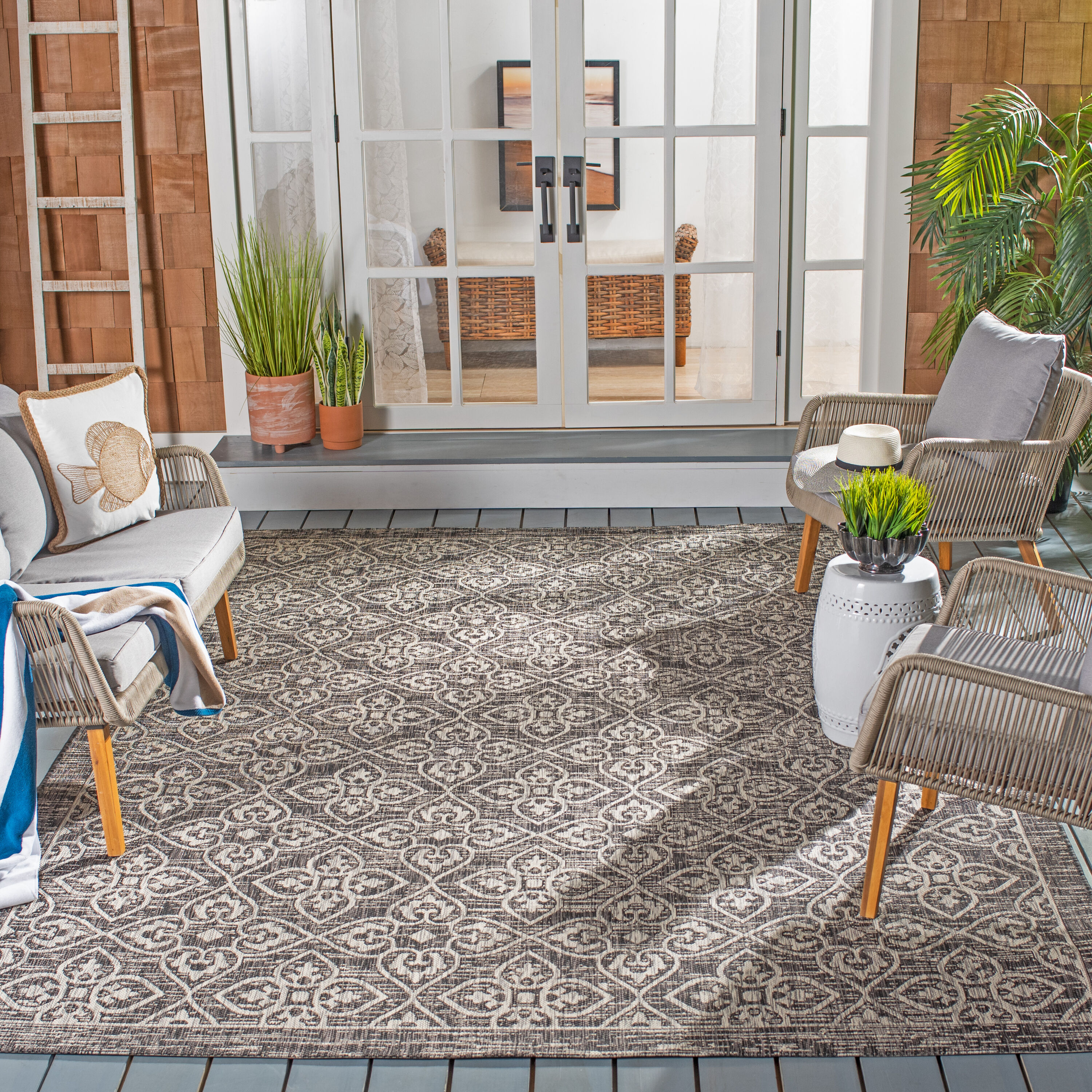 Safavieh - Courtyard 8066-37621 Santorini Geometric 1 7 x 10 Rectangular Area rug