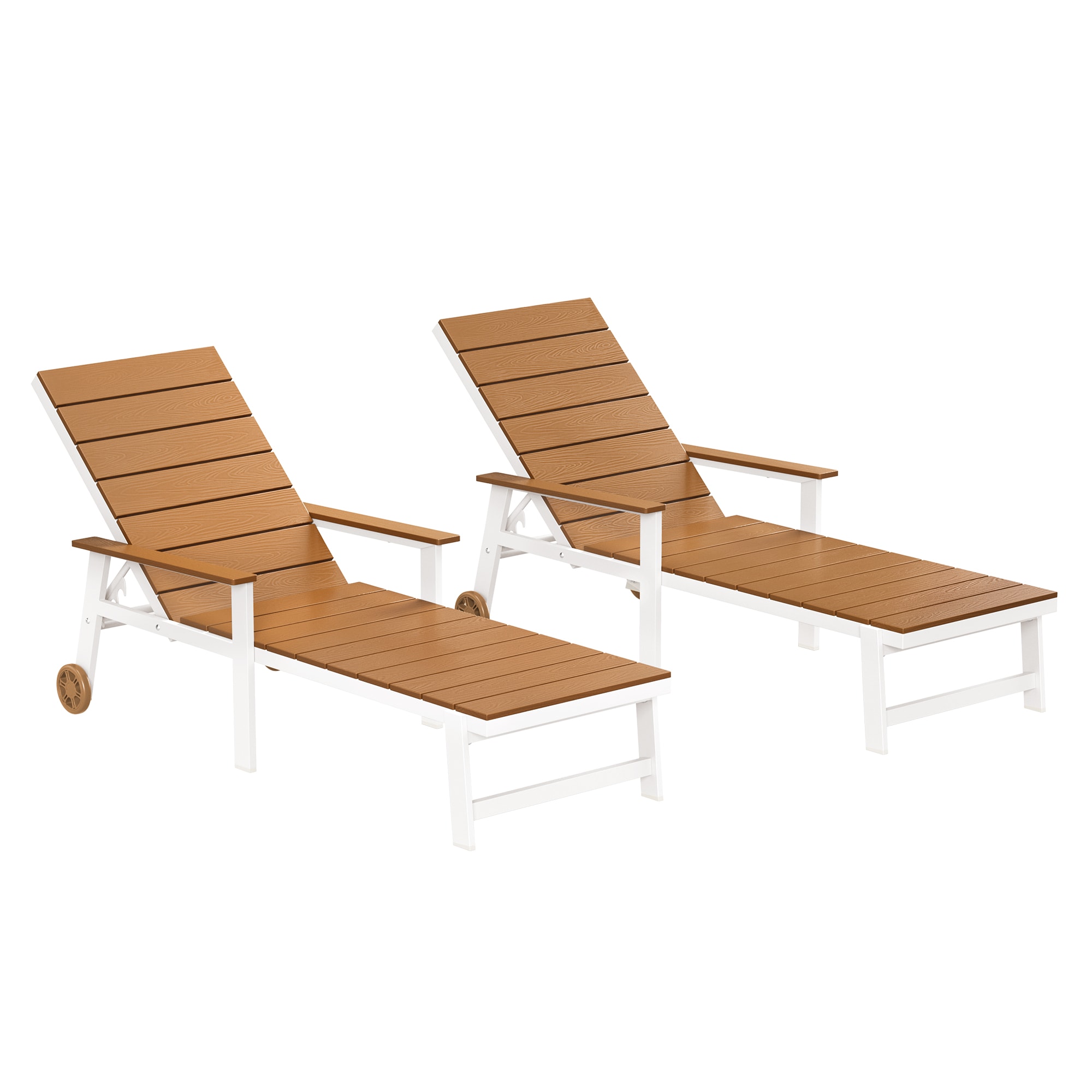 Yurevna A2JT-004-01LS Chaise lounge Set of 2 Teak HDPE Frame Stationary Chaise Lounge Chair with Slat Seat