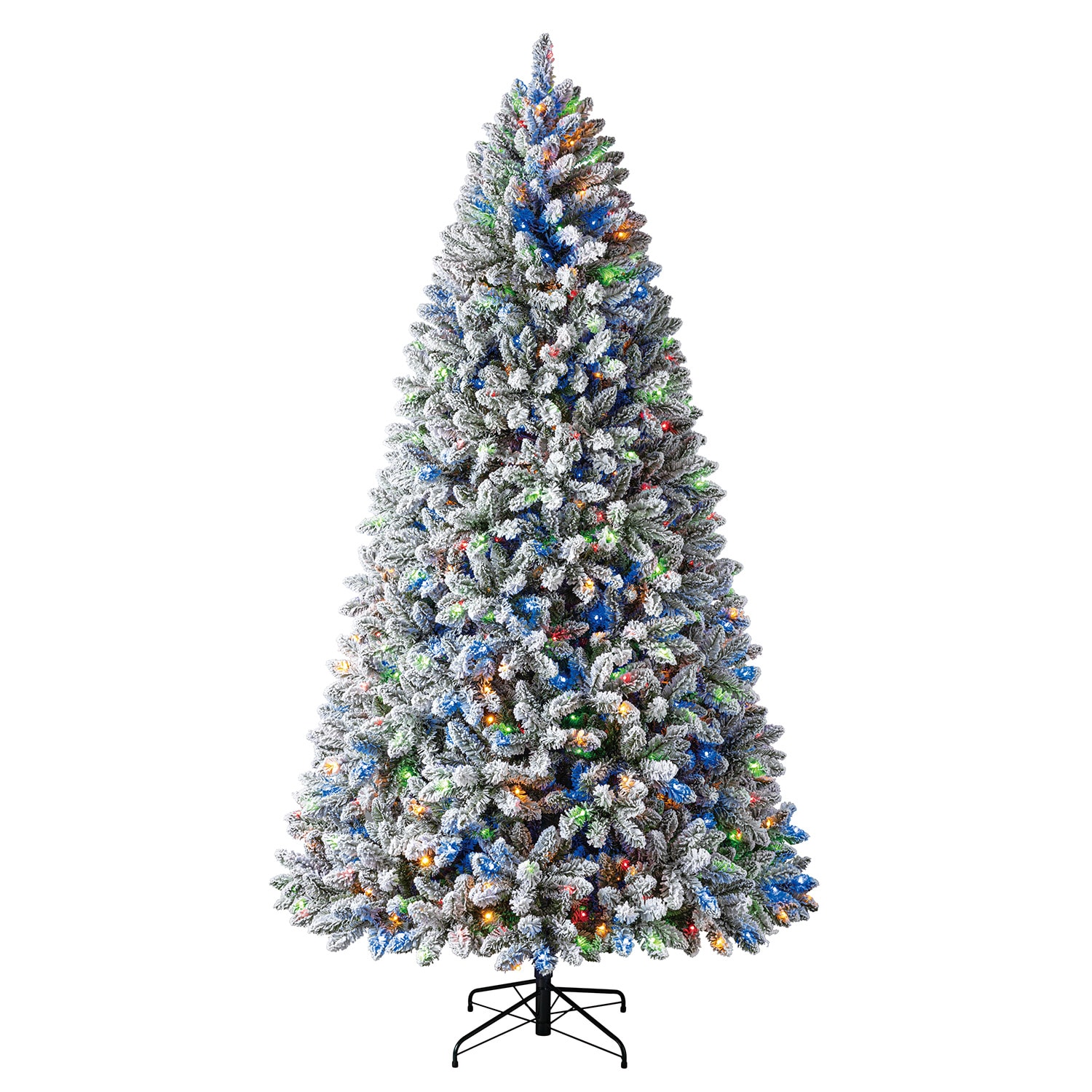 Holiday Living 9-ft Greensboro Pre-lit Flocked White Artificial Christmas Tree with Multicolor LED Lights