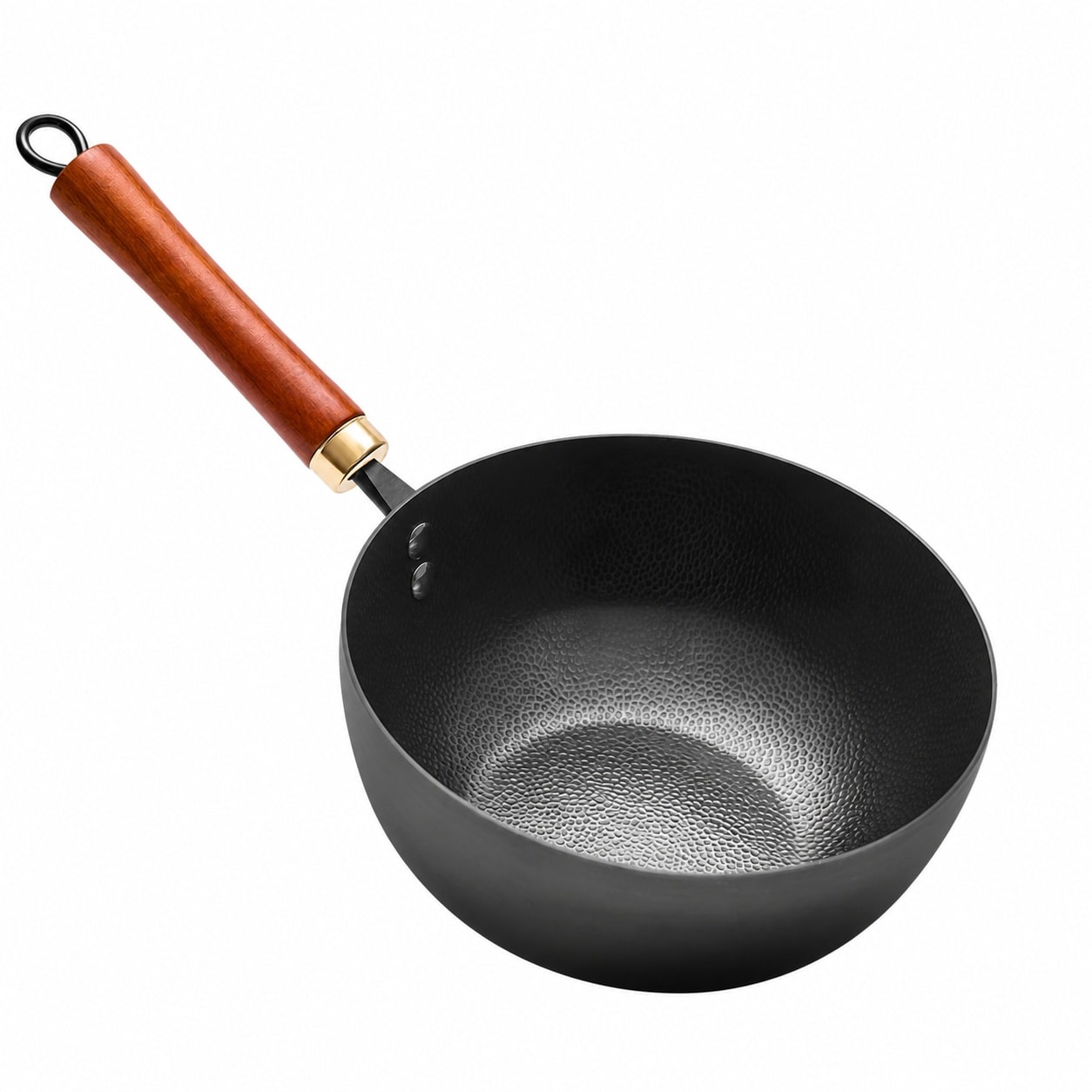 Aoibox  8 7 Inch Pure Wrought Iron Small Wok with Wooden Lid Flat Bottom Deep Skillet Induction Compatible Pan