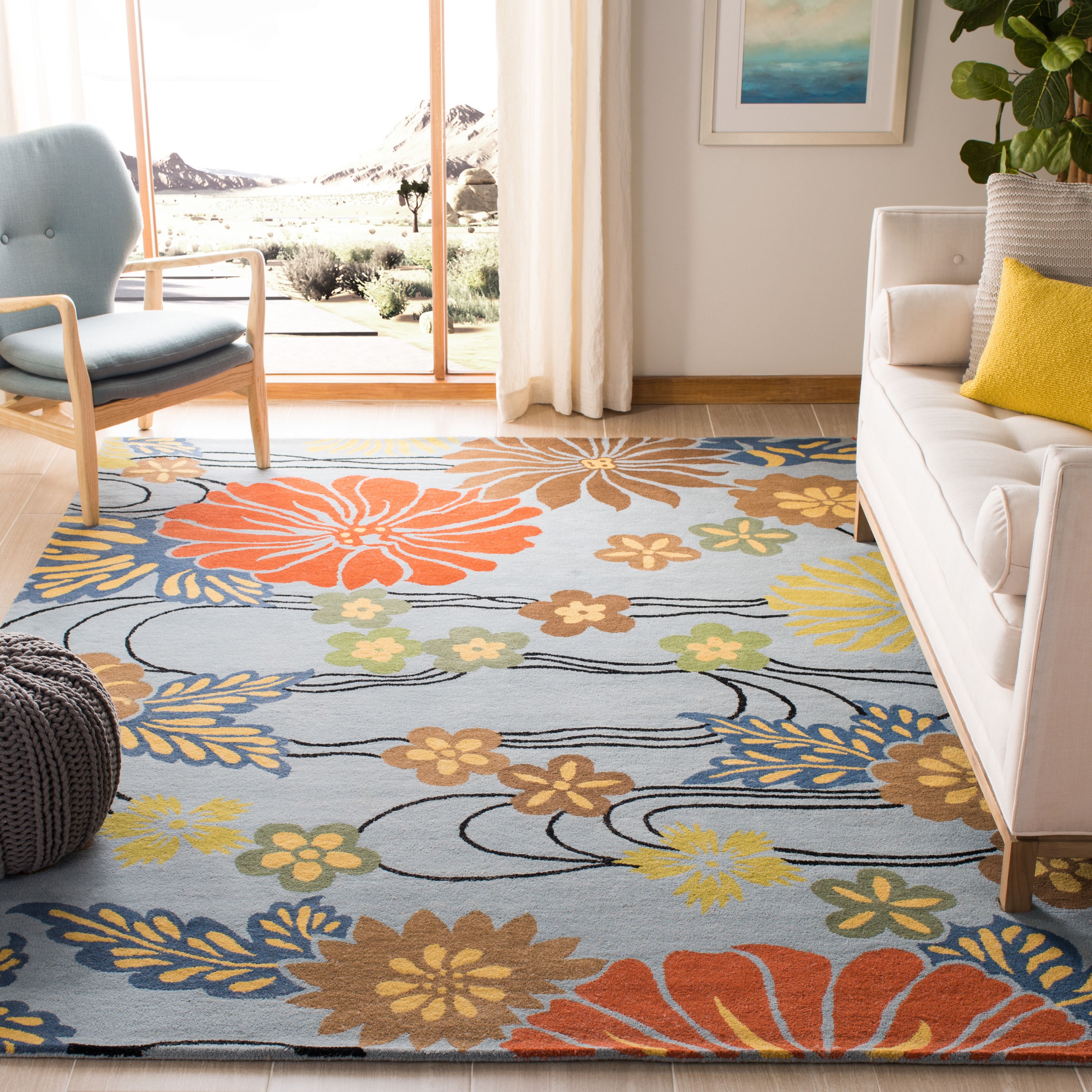 Handmade Tufted Blue/Multi Wool and Viscose Area Rug 8'3" x 11'
