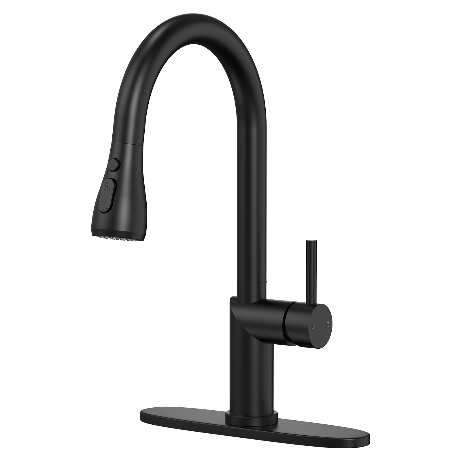 LILILIAN FMY  Matte Black Kitchen Faucet with Pull Down Sprayer Single Handle High Arc Stainless Steel with Deck Plate for Farmhouse RV Bar