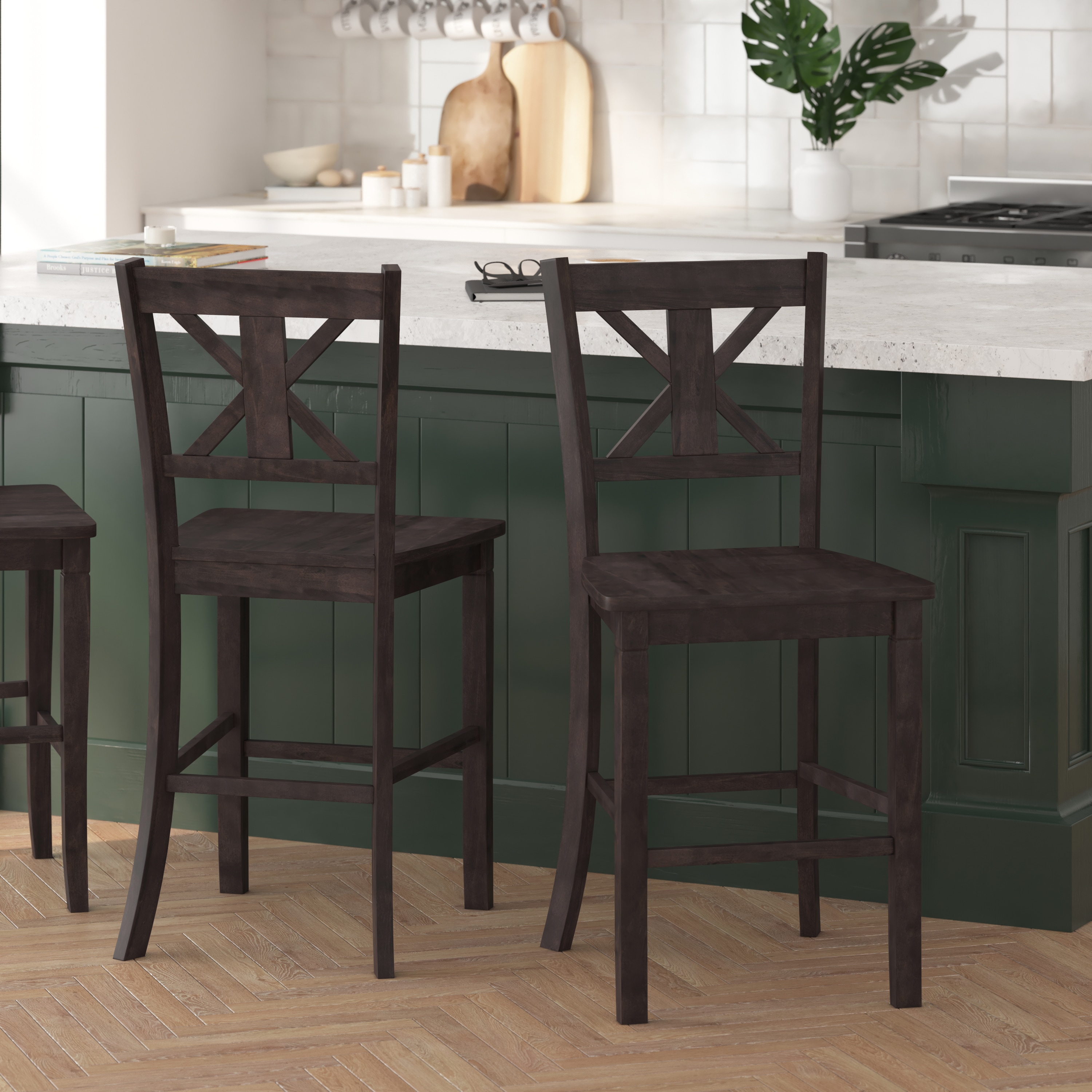 Merrick Lane Imelda Set of Two Solid Wood Modern Farmhouse Counter ...