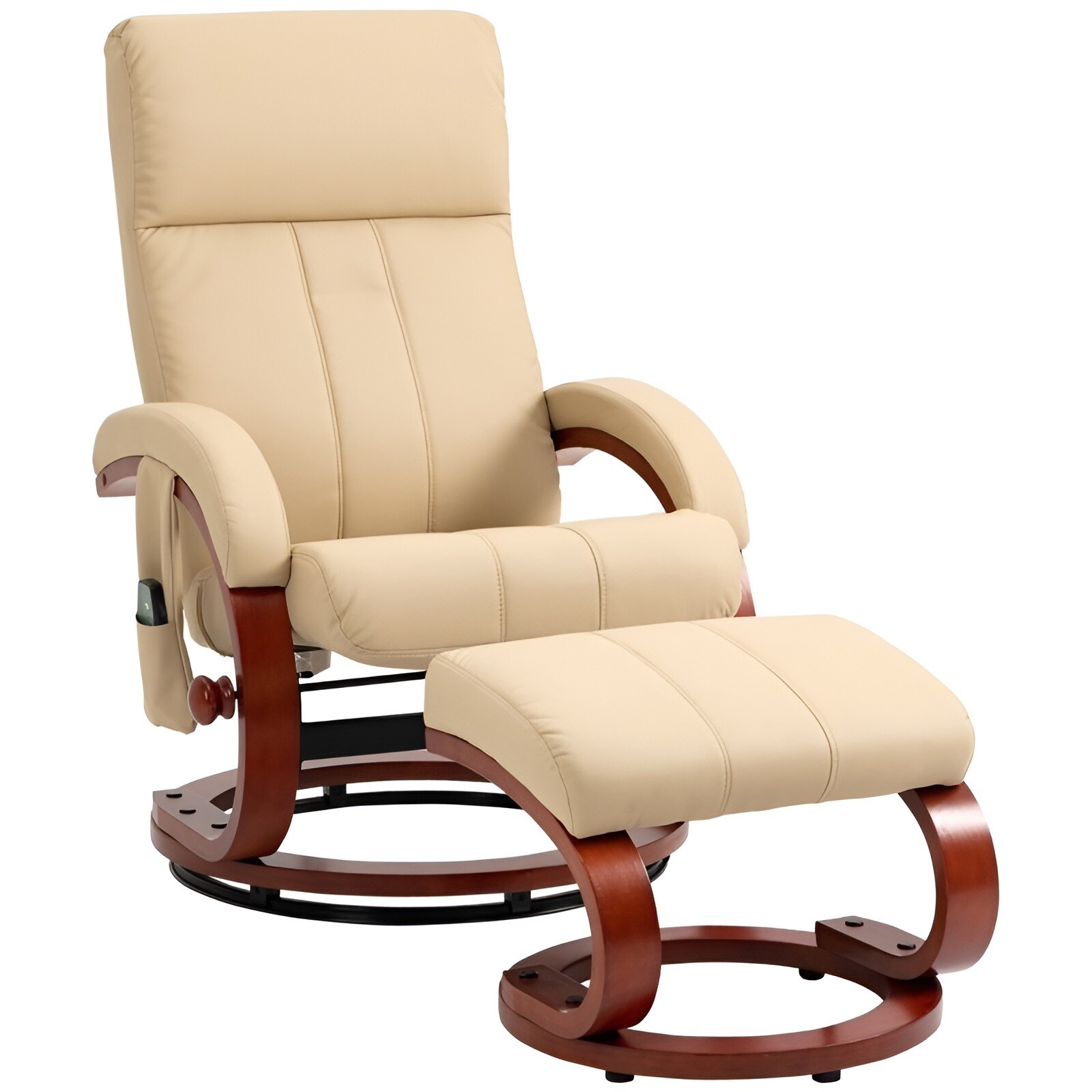 Slickblue Upholstered Massage Recliner Chair with Electric Recline Swivel Base and Ottoman for Living Room or Office - Black/Beige