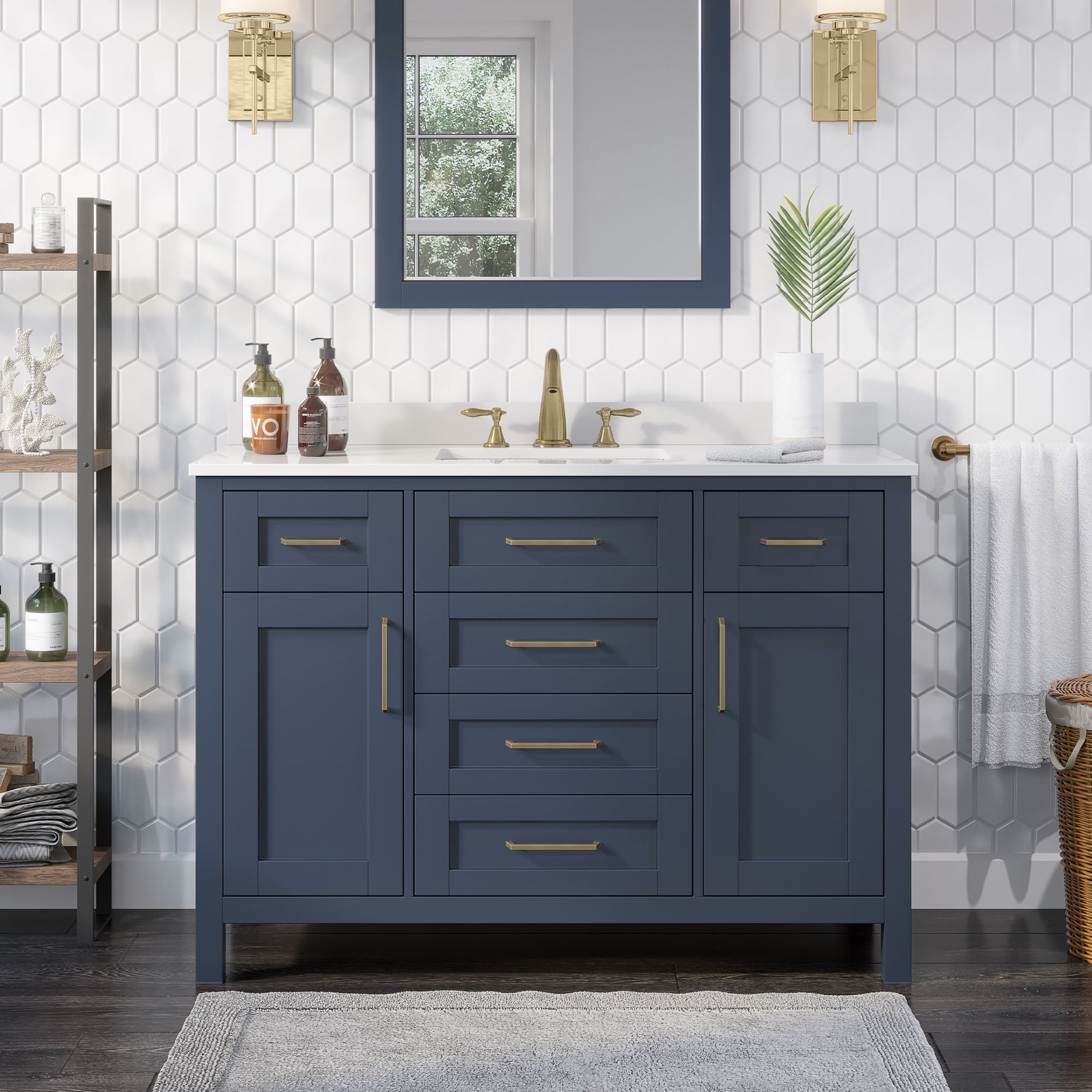 OVE Decors 15VVA-TAHO48-045 Tahoe 48-in Midnight blue Undermount Single sink Bathroom Vanity with White Engineered stone Top