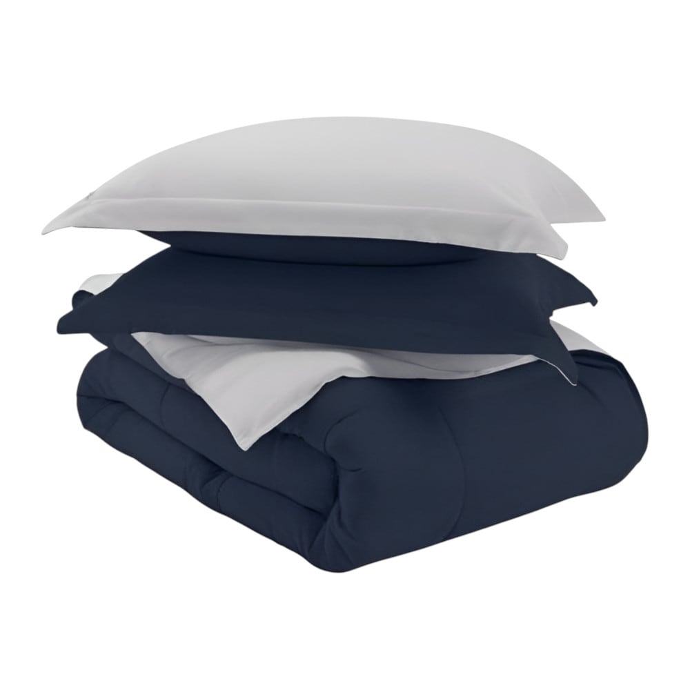 Slickblue D-FR-NAFR5677 3 or 2-Piece Navy Gray- King/California king - Full/Queen - Twin/Twin XL- Comforter Set – Baffle-Box Reversible Microfiber Bedding for Bedroom