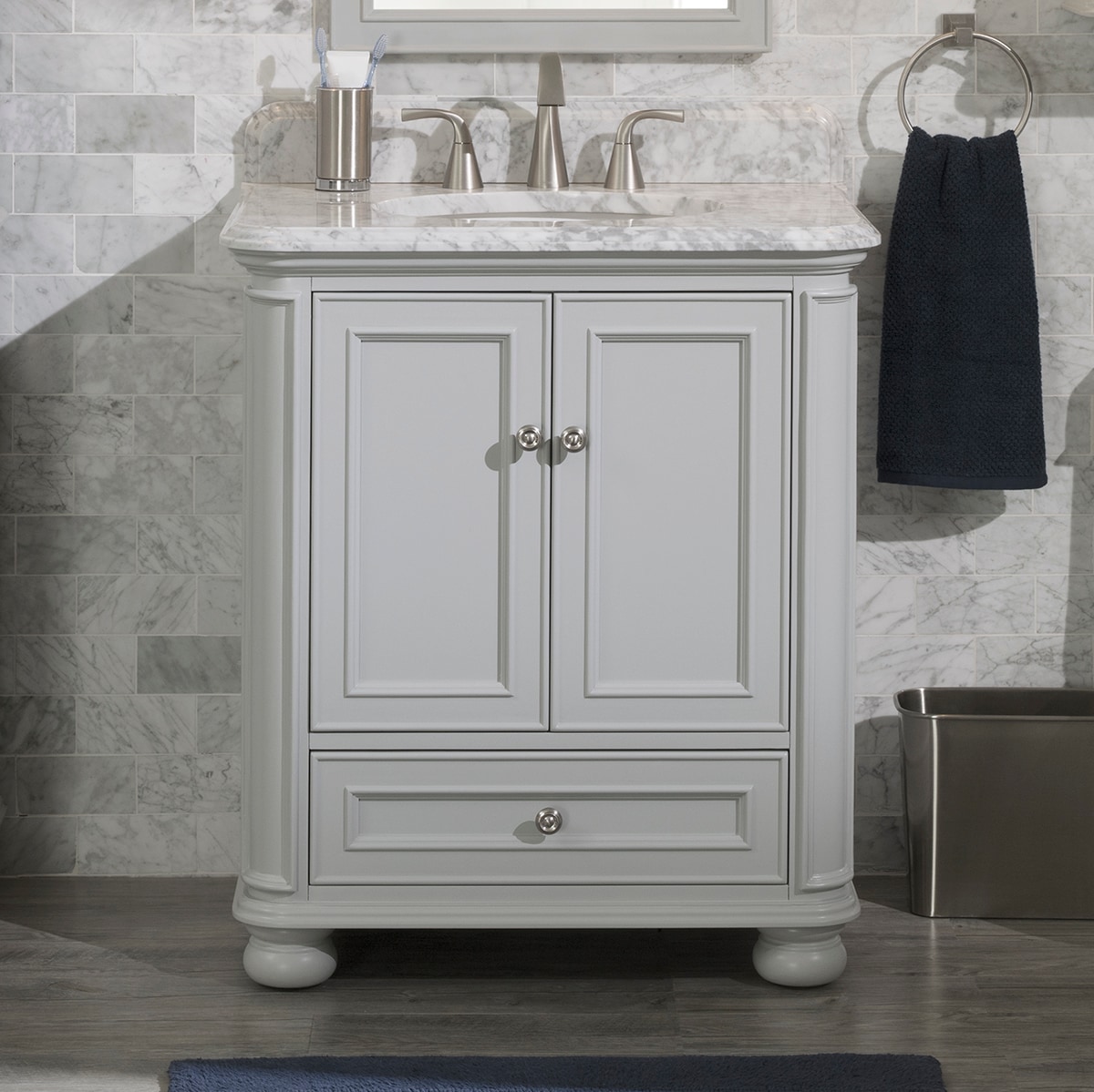 Wrightsville 30-in Light Gray Undermount Single Sink Bathroom Vanity with Natural Carrara Marble Top | - allen + roth 1116VA-30-242-900