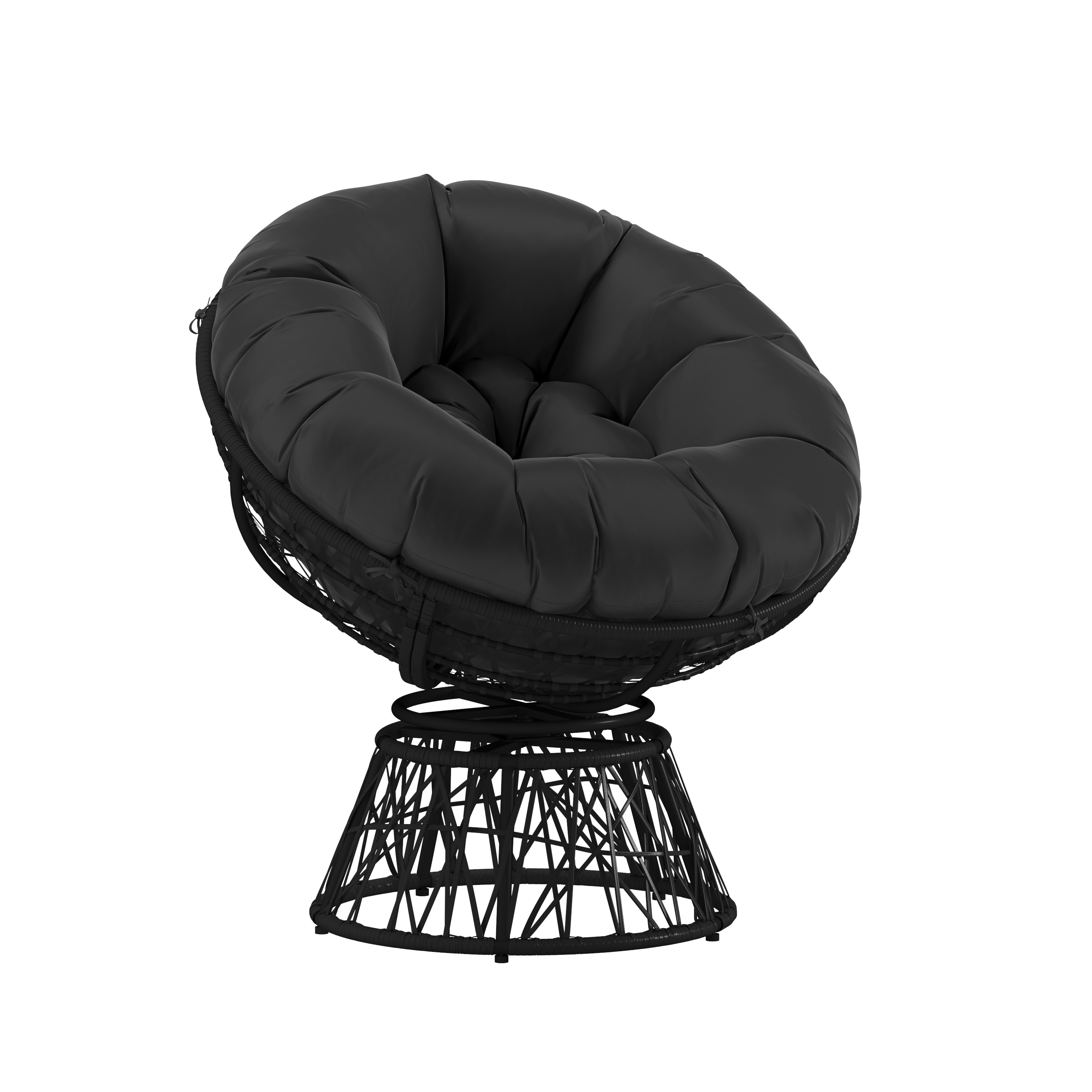 Flash Furniture 196861102424 Bowie Wicker Black Metal Frame Swivel Conversation Chair with Black Cushioned Seat