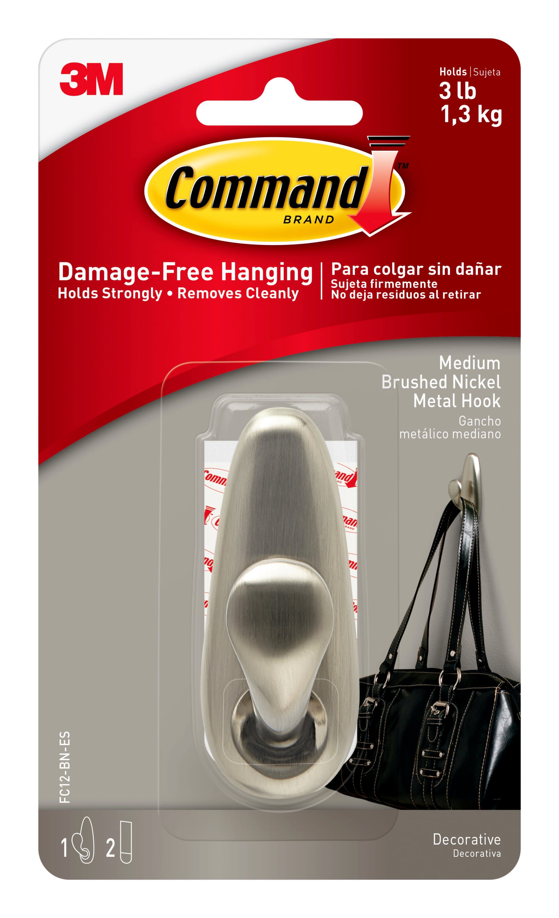 Command Large Decorative Brushed Nickel Adhesive Storage/Utility Hook (5-lb  Capacity) in the Utility Hooks & Racks department at