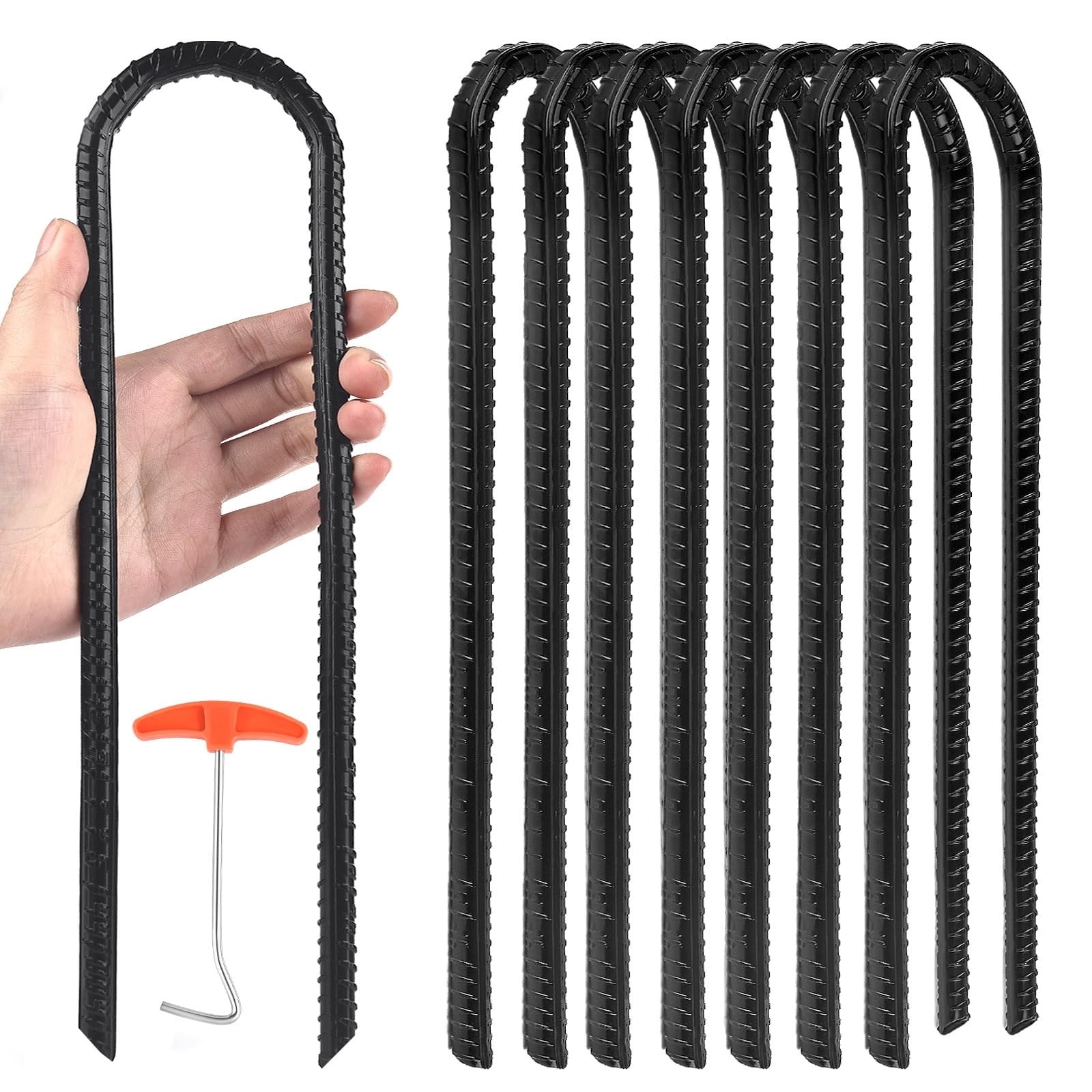 Etokfoks U Shaped Ground Anchors 8 Pack 12 Inch Heavy Duty Rebar Stakes ...