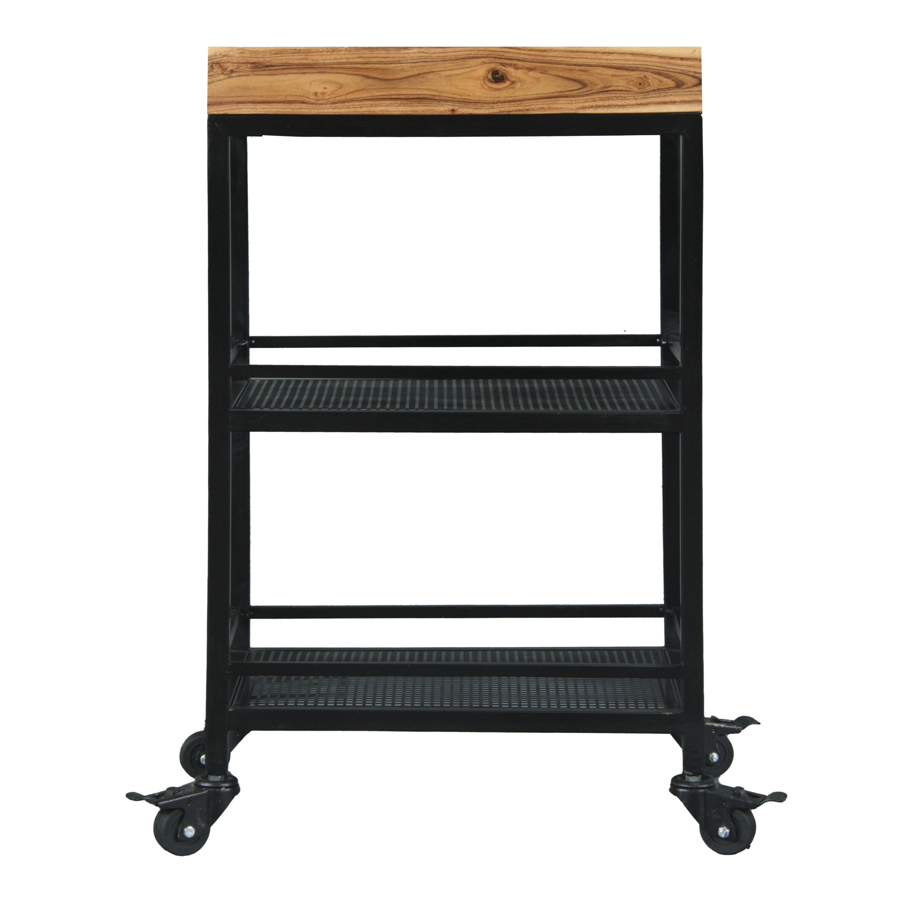 Benzara Brown Metal Base with Wood Top Rolling Kitchen Cart (18-in x 14 ...