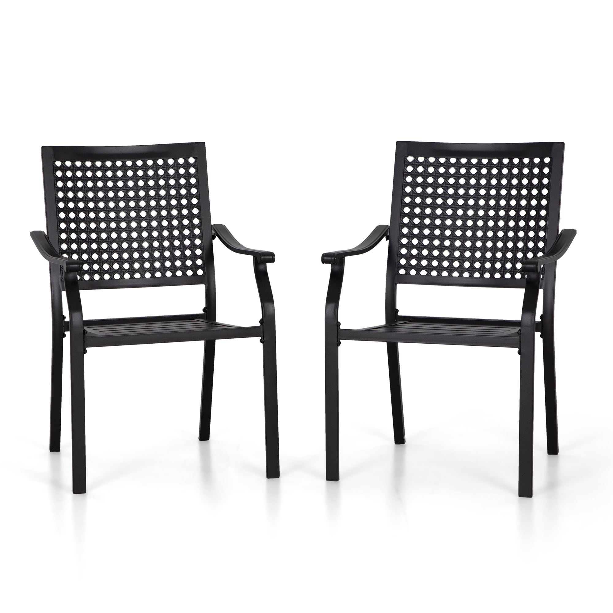 Black Steel Stackable Arm Dining Chairs (Set of 2)