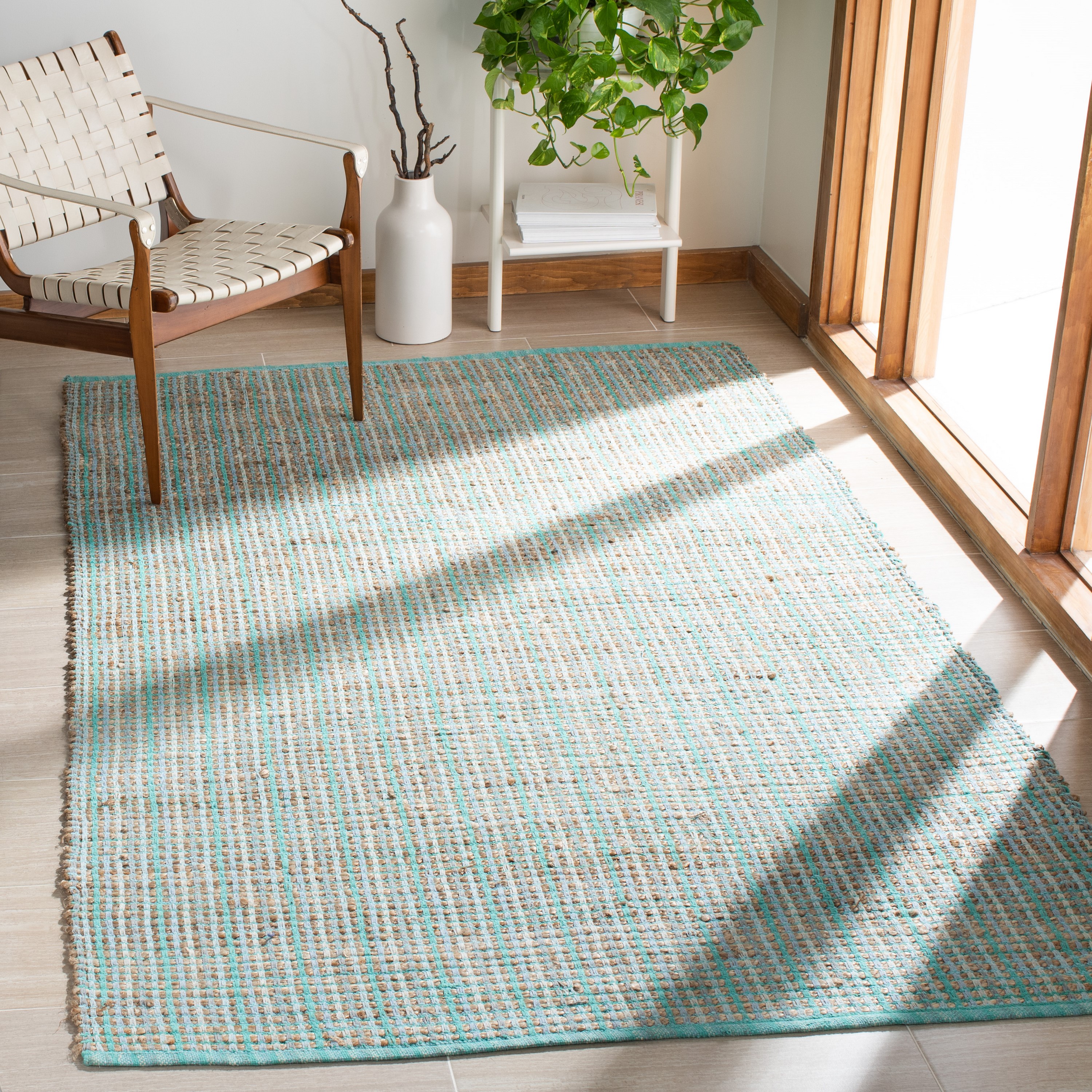 Safavieh CAP831C-4 Cape Cod Stoke 4 x 6 (ft) Jute Green Rectangular Indoor Stripe Coastal Area rug