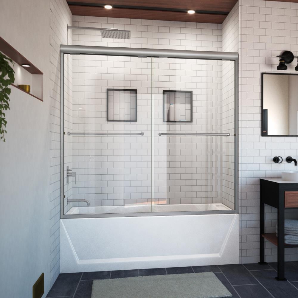 Arizona Shower Door ET56057BNCLT Euro Brushed Nickel 56-in to 60-in W x 57.5-in H Semi-frameless Bypass Sliding Bathtub door