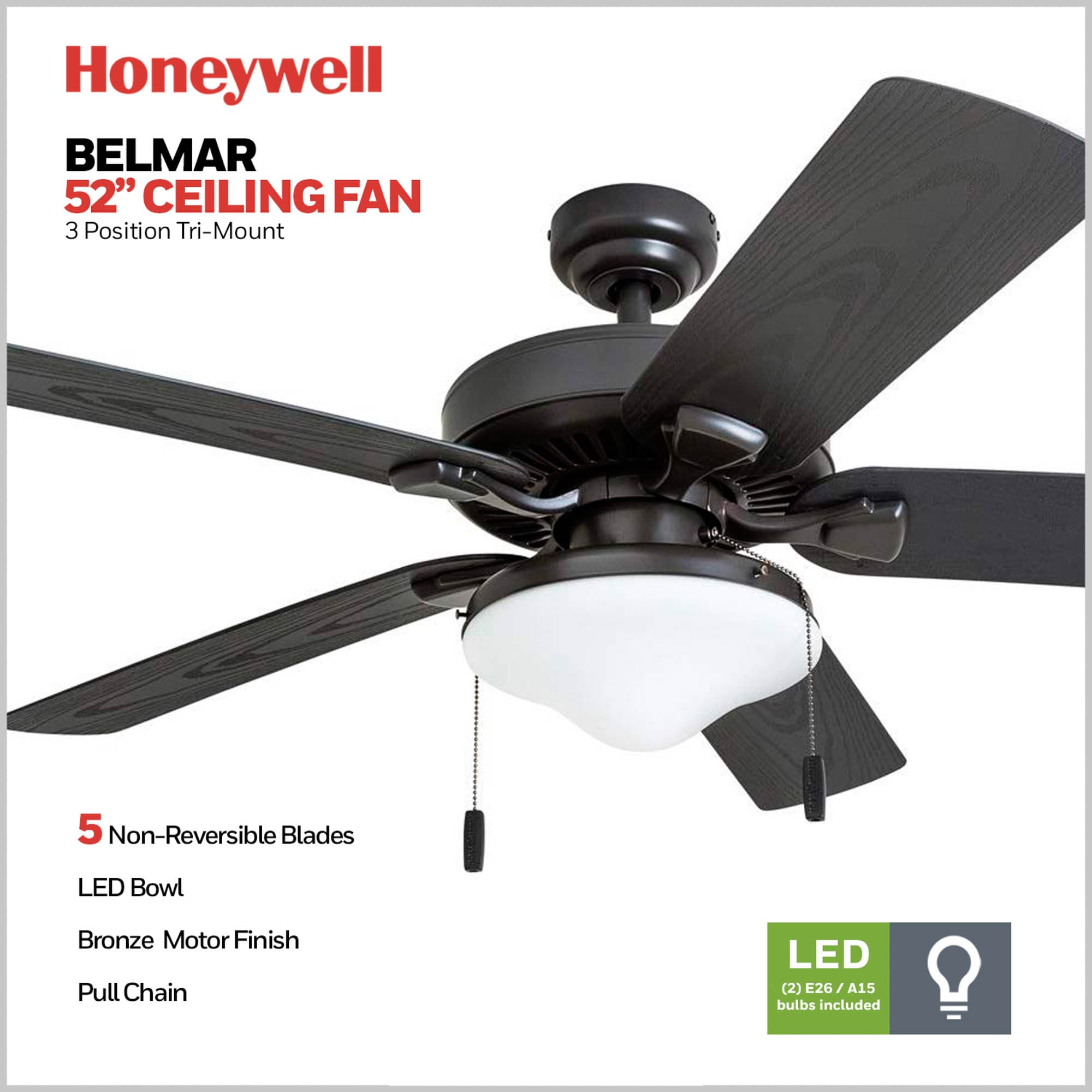 Honeywell Belmar 52-in Bronze LED Indoor/Outdoor Downrod or Flush Mount ...