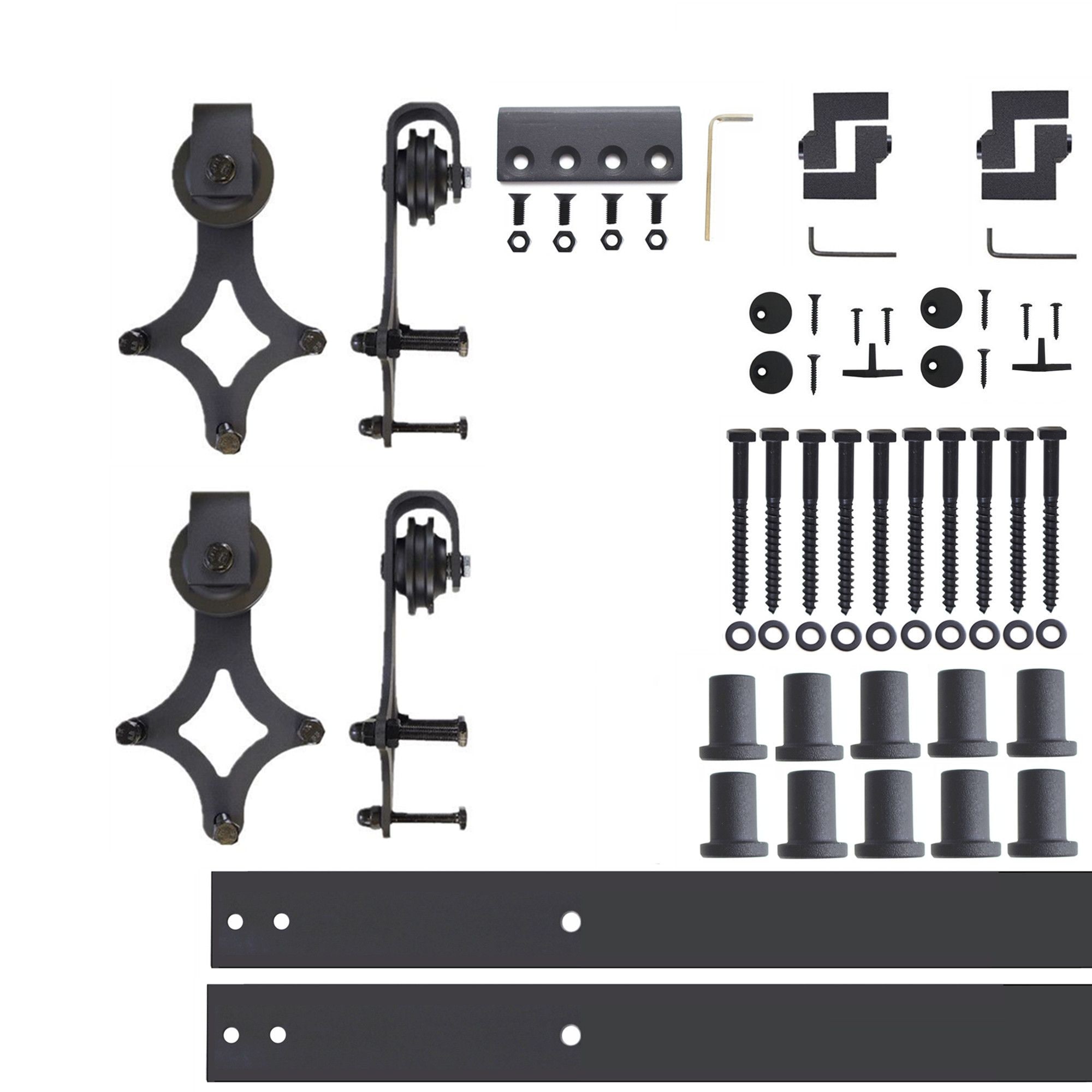 HOMACER 66-in Rustic Black Indoor Top Mount Double Barn Door Hardware Kit DZ2TGH066C Sansujyuku sansujyuku.com