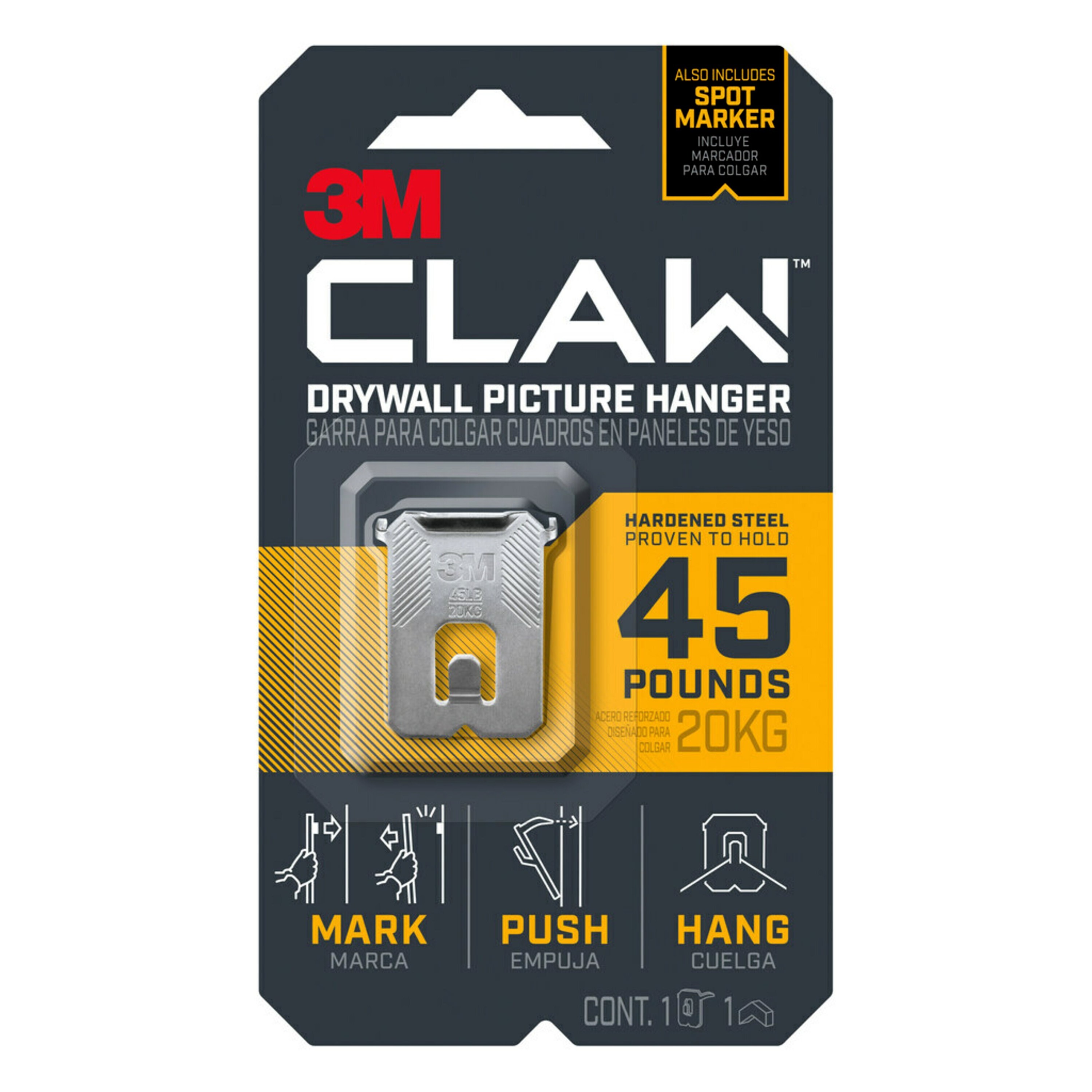 3M CLAW Drywall Picture Hangers Stainless Steel Hanging Storage/Utility  Hook (45-lb Capacity)