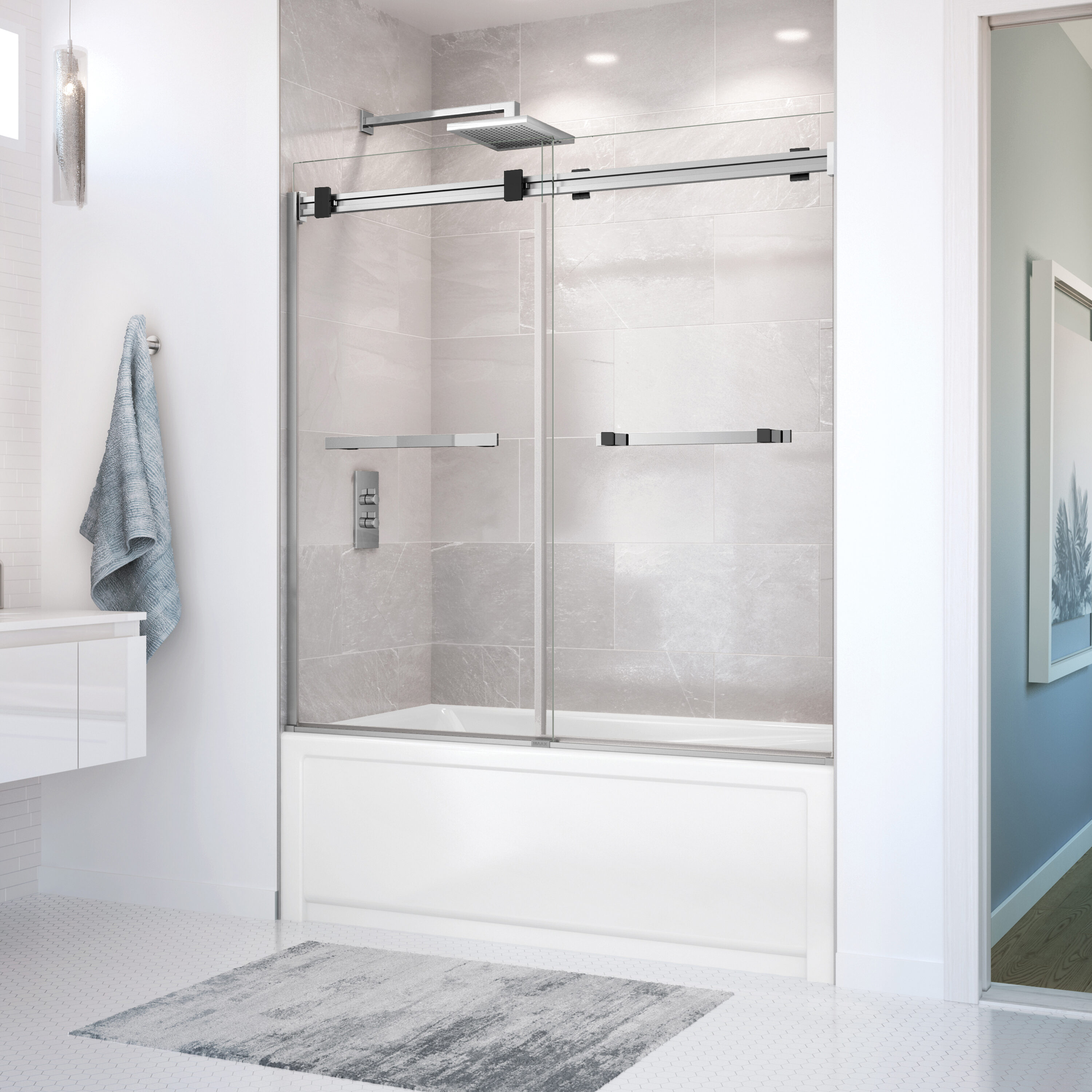 MAAX 136270-900-350-000 Duel Chrome Matte Black 56-in to 59-in W x 59-in H Frameless Sliding Bathtub door