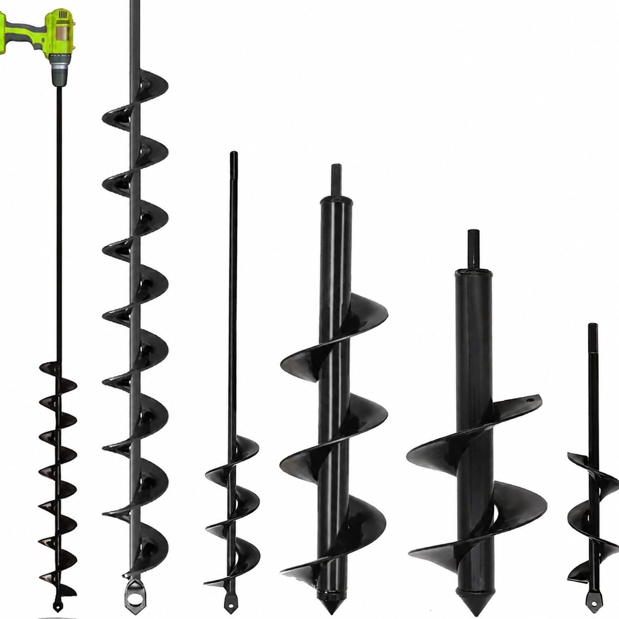 ITOPFOX  Auger Drill Bits for Planting 2 Piece Set Solid Shaft Spiral Hole Digger for Flower Bulb Earth Post Umbrella Hole Fits Hex Drive Drill