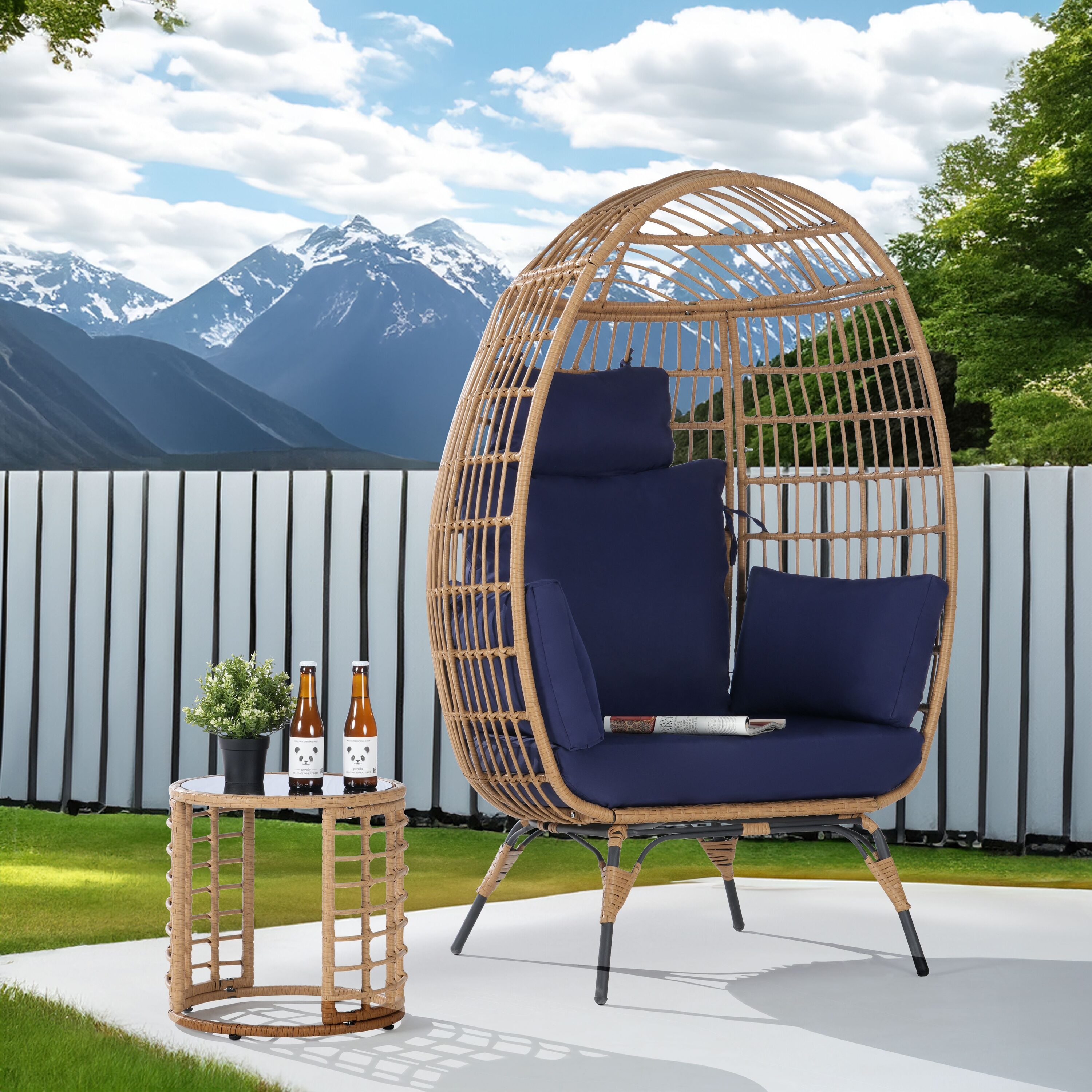 SANSTAR L-RJDC55Y-BB Patio Chairs 2 -Piece Wicker Patio Conversation Set with Blue 220gsm Polyester Cushions