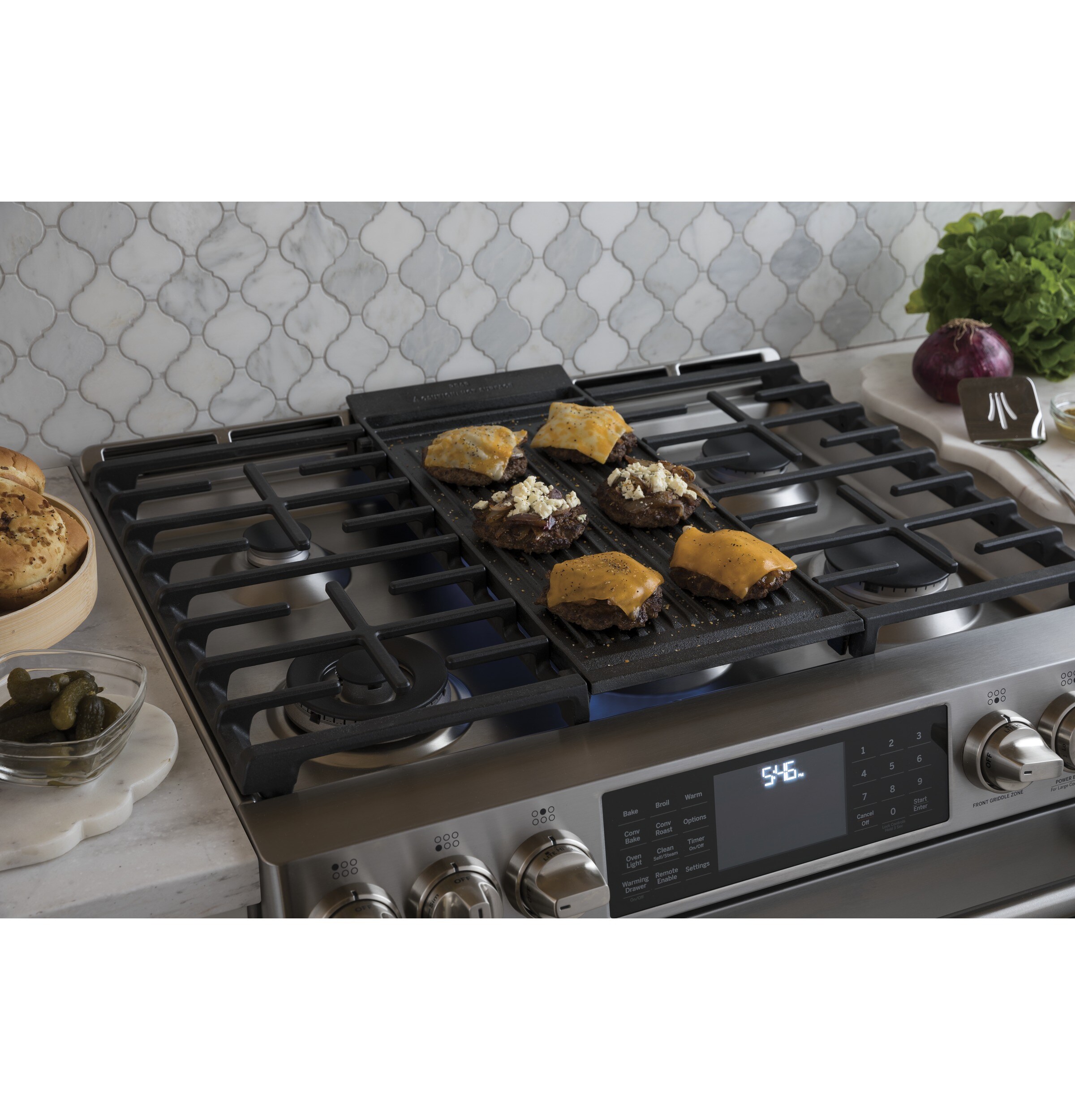 GE Cafe 30-in 6 Burners 4.3-cu ft/2.4-cu ft Self-Cleaning Convection ...