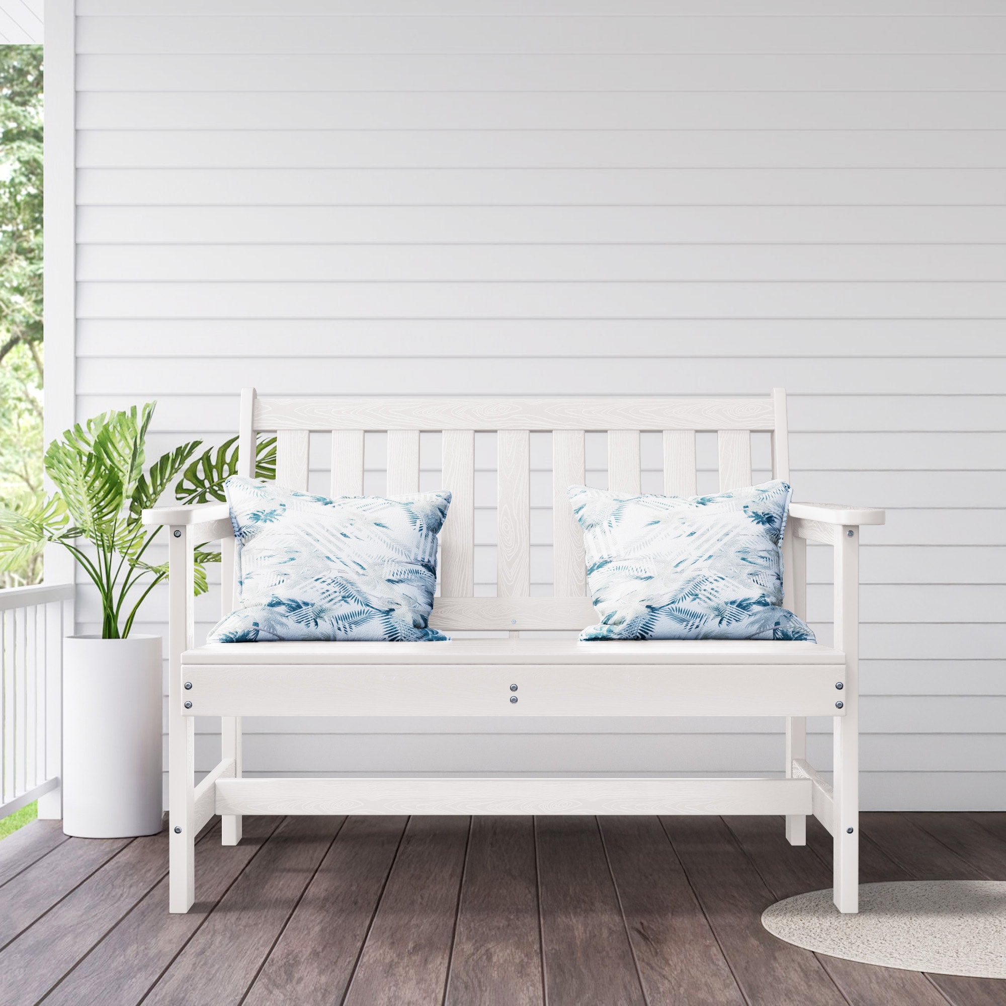 JEAREY GYCY-WE Outdoor 2-Person Garden Bench 42.92-Inches W x 35.83-Inches H White HDPE Garden Bench