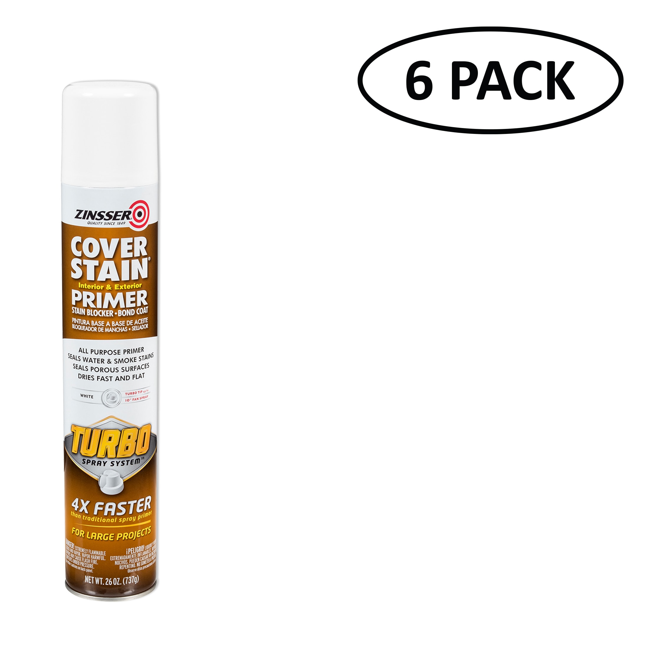 Zinsser 352066SOS CoverStain Turbo 6 -Pack Flat White Spray primer ( NET WT. 26-oz )
