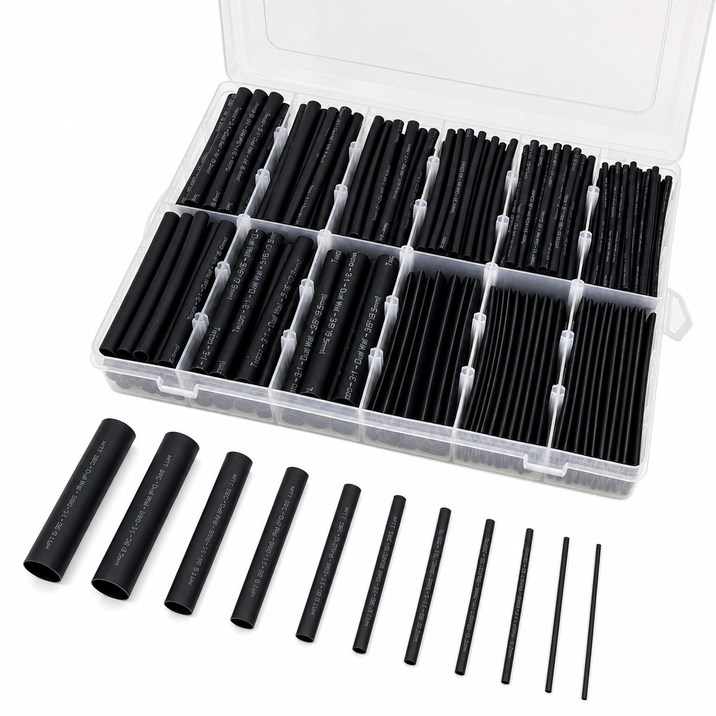 OGETFUUR 355 Pcs 3:1 Black Dual Wall Heat Shrink Tubing Kit with 3.15in L Shrink Length for Automotive Marine Wiring featuring Adhesive Lined Waterproof Seal