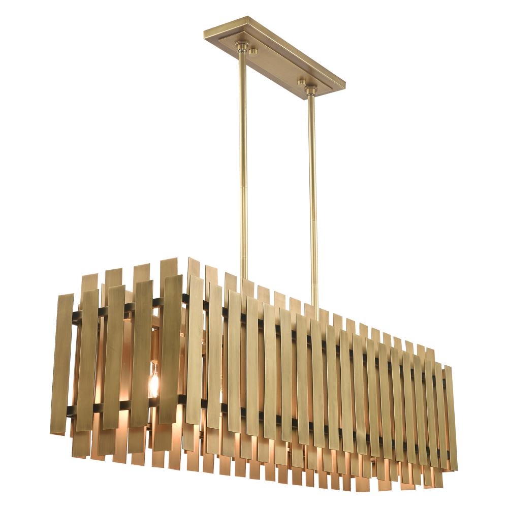 Elegant 5-Light Linear Chandelier in Natural Brass Finish