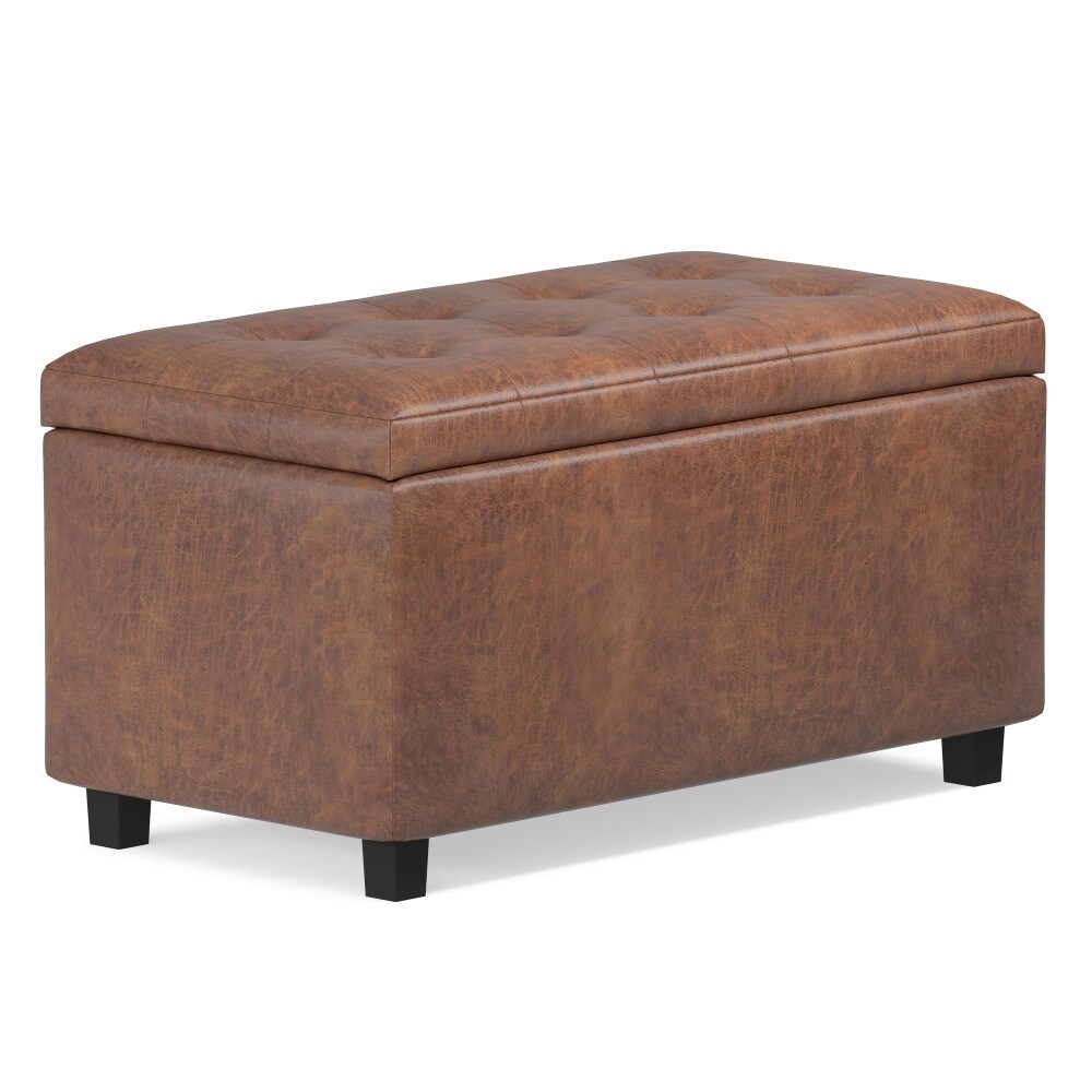 Simpli Home AY-S-38-DSB Cosmopolitan Casual Distressed Saddle Brown Faux leather Storage Ottoman