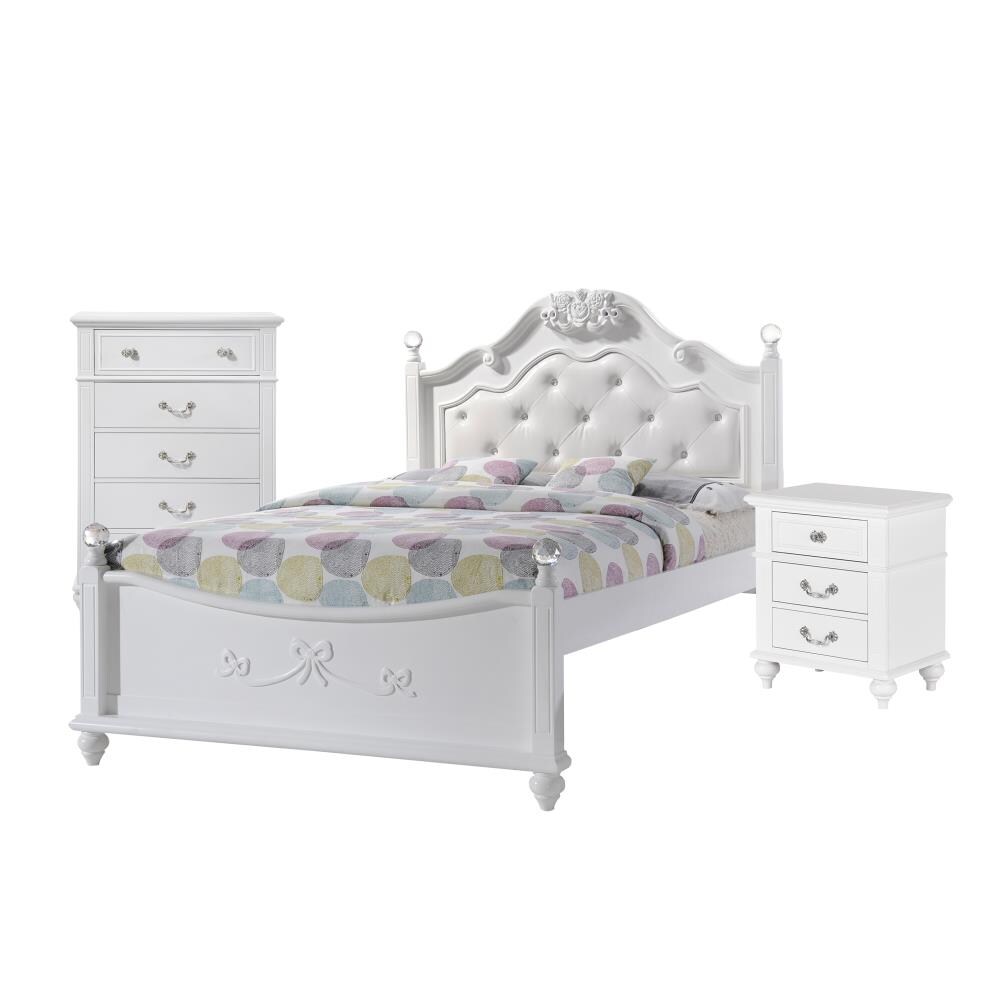 Picket House Furnishings Annie White Full Platform Bedroom Set with Trundle, Storage, Chest, Nightstand, Dresser, Mirror - Transitional Style -  AN700FT3PC