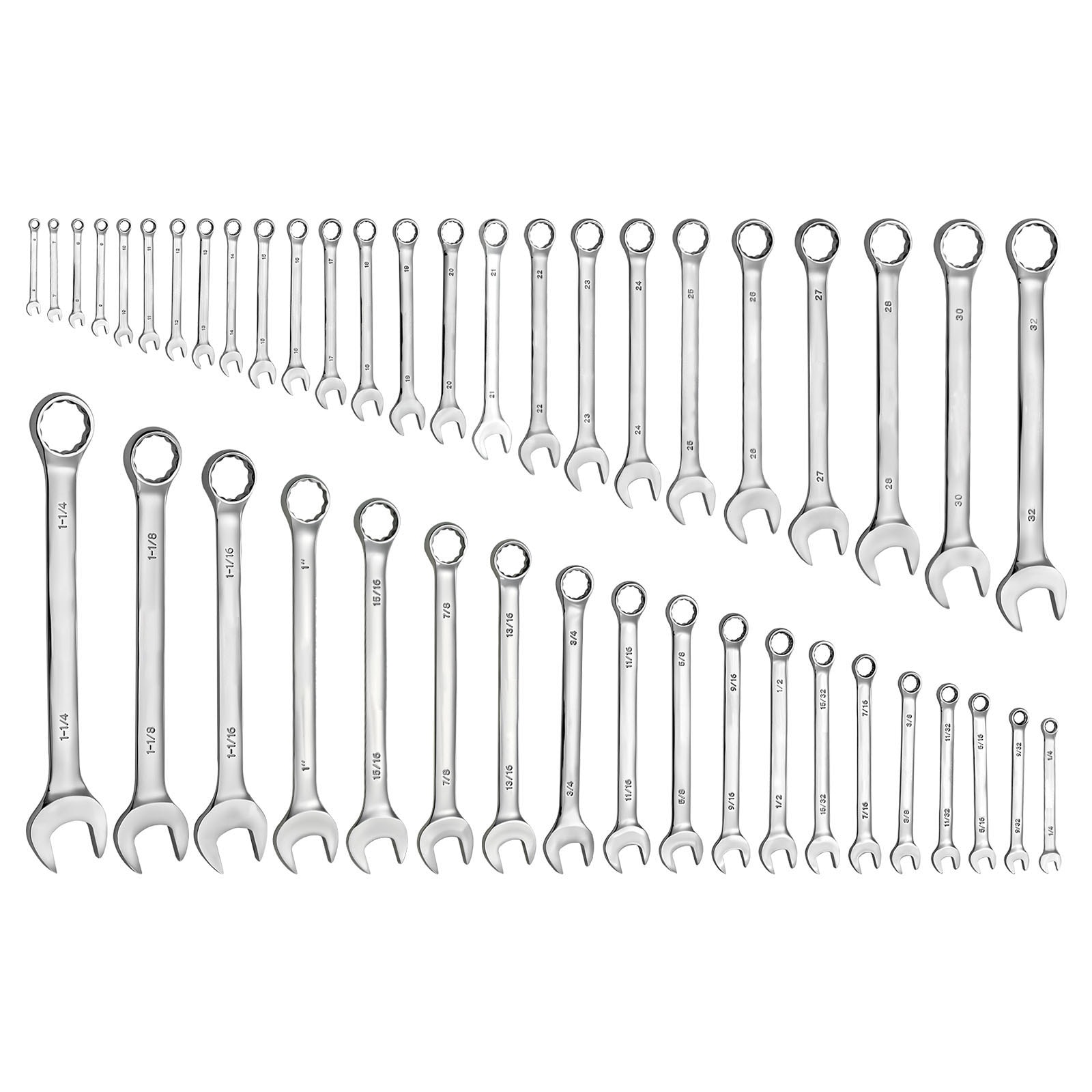 GIVIMO 44-Piece Combination Wrench Set SAE and Metric 12-Point Box End 15-Degree Angled Open End Wrenches with Roll Up Pouch Carbon Steel for Auto Repair