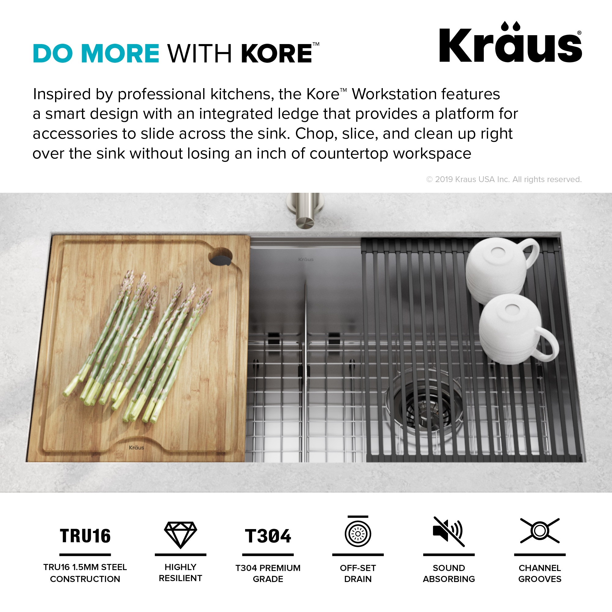 Kraus Kore Workstation Undermount 33-in x 19-in Stainless Steel Double  Equal Bowl Workstation Kitchen Sink in the Kitchen Sinks department at 