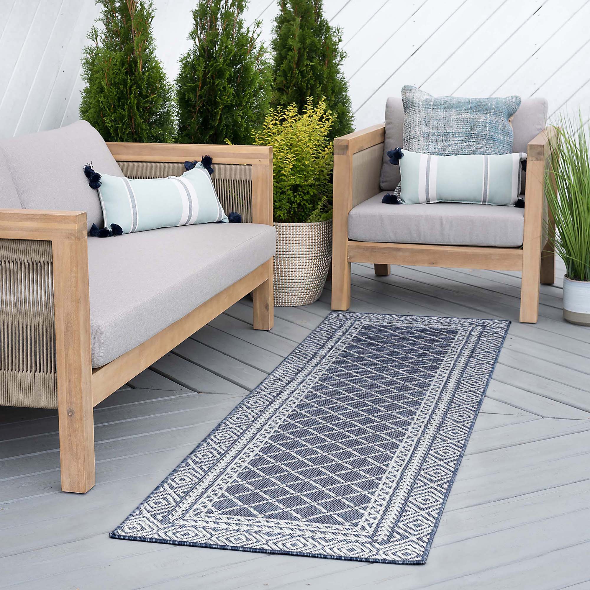 Tayse ECO2107 2X8 Eco 2 x 8 (ft) Flatweave Polypropylene Navy Rectangular Indoor/Outdoor Runner rug