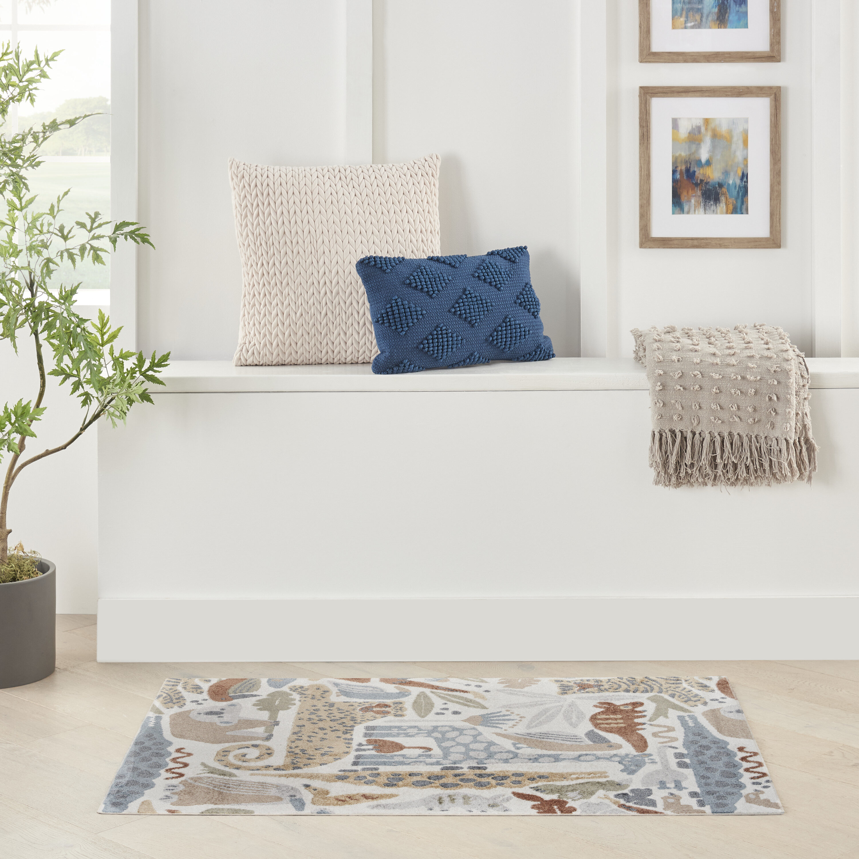 Nourison 099446119261 Astra Machine Washable 4 x 6 (ft) Loomed Polyester Ivory Rectangular Indoor Animal print Machine washable Area rug