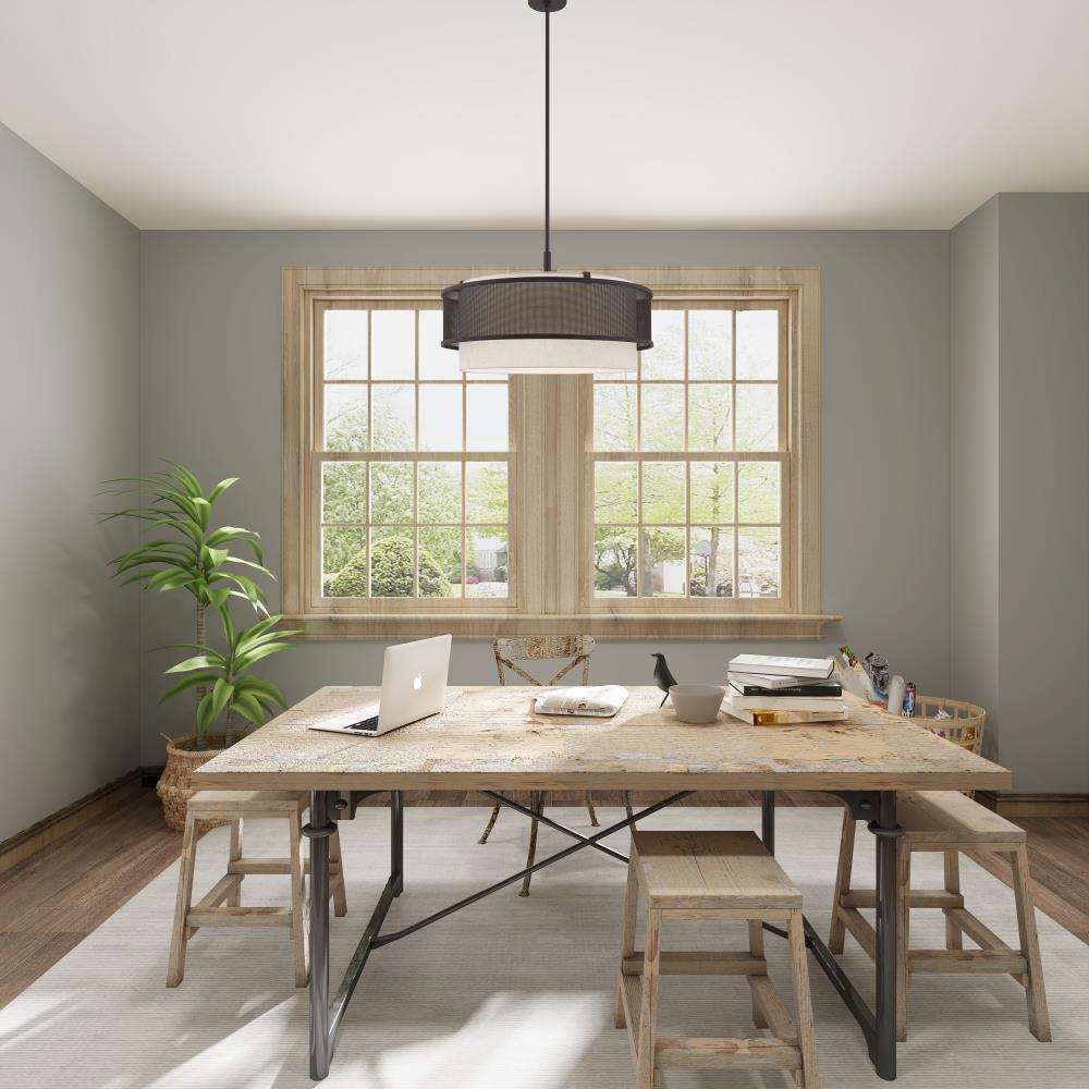 Braddock 5-Light Bronze Drum Pendant with Oatmeal Fabric Shade