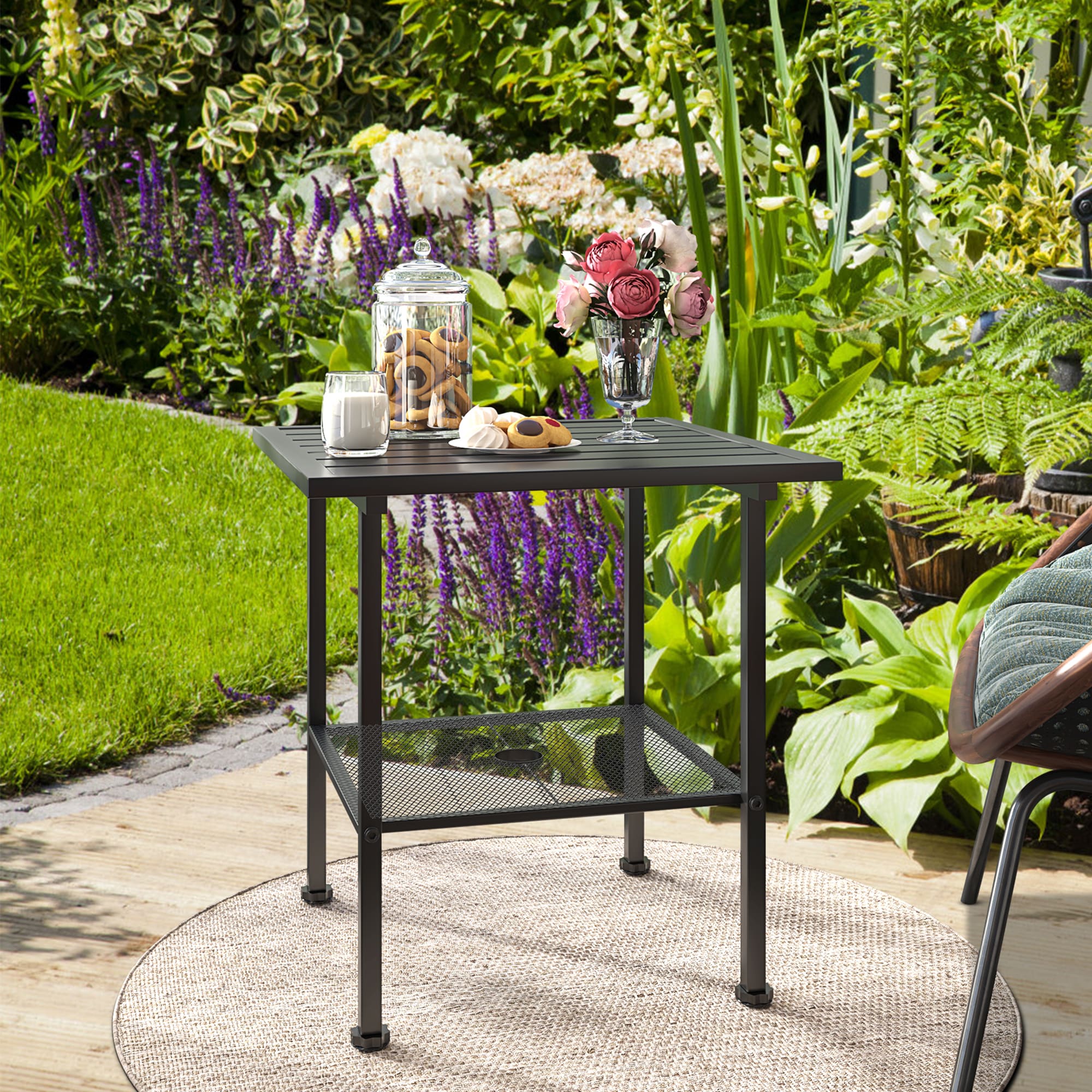 FUFU&GAGA LJY-KF200145-02 Patio Dining Table Square Outdoor End 21.7-in W x 21.7-in L