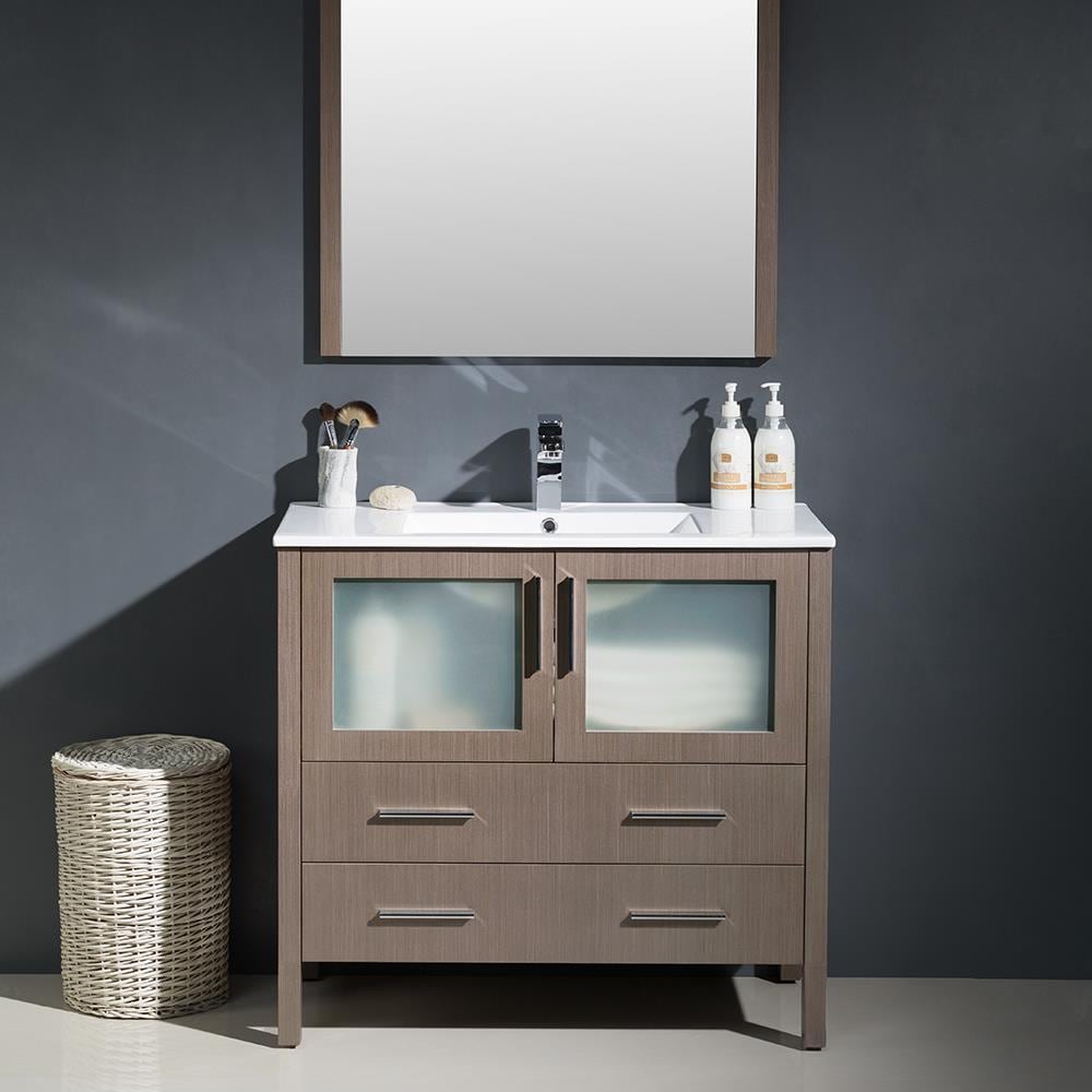 Fresca FVN6236GO-UNS Torino 36-in Gray Oak Single sink Bathroom Vanity with White Ceramic Top (Mirror Included)