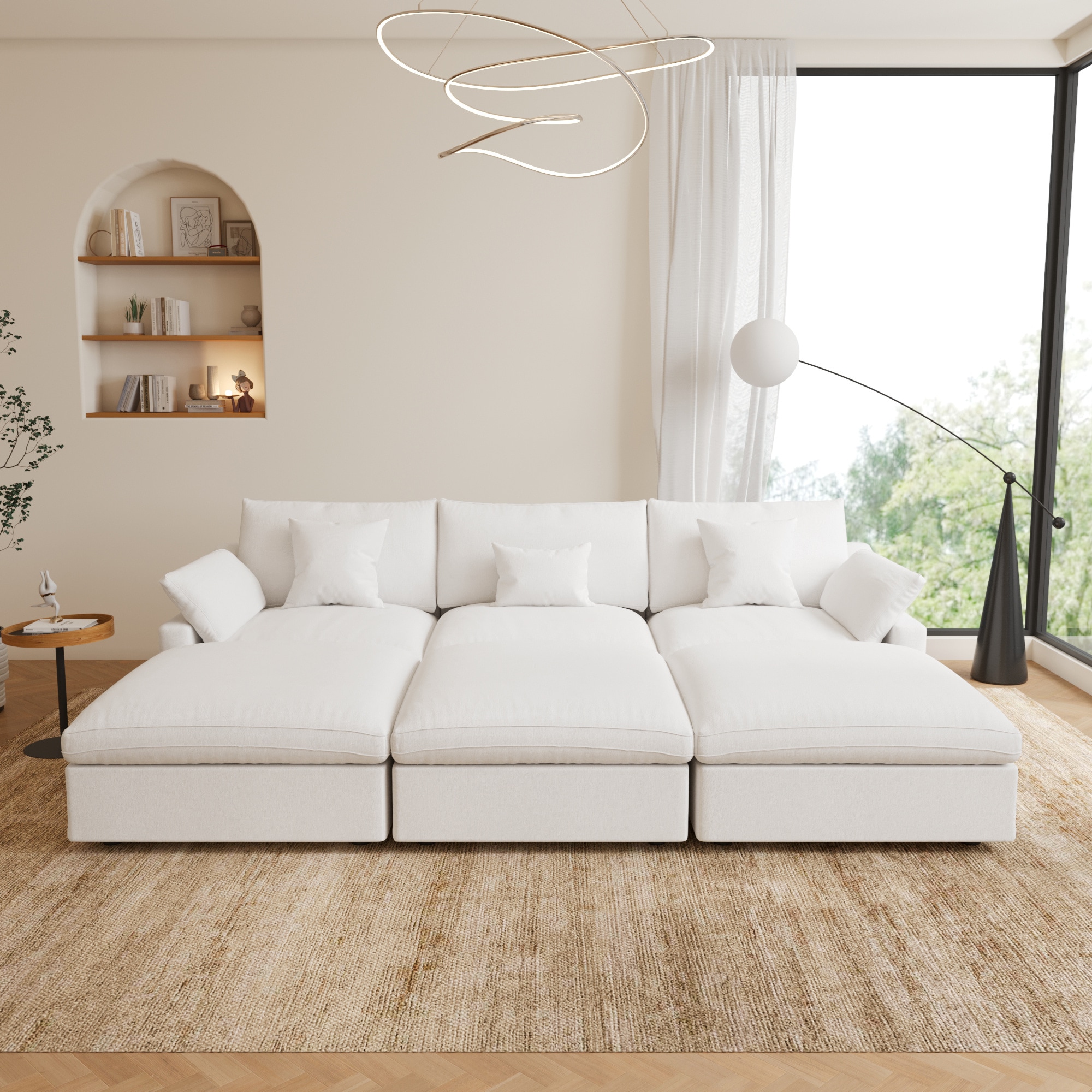 BuotiqHom DH-S3+3-140WE 119-in Modern White Linen 6+ -seater Sectional