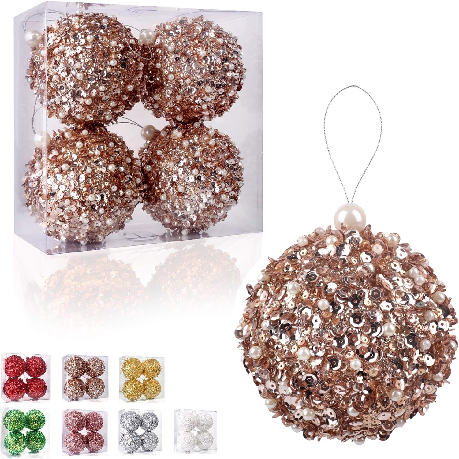 ZHANYIGY 4.25 in Champagne Gold Shatterproof Christmas Ball Ornaments Set of 4 for Trees Wreaths Garlands and Holiday Displays