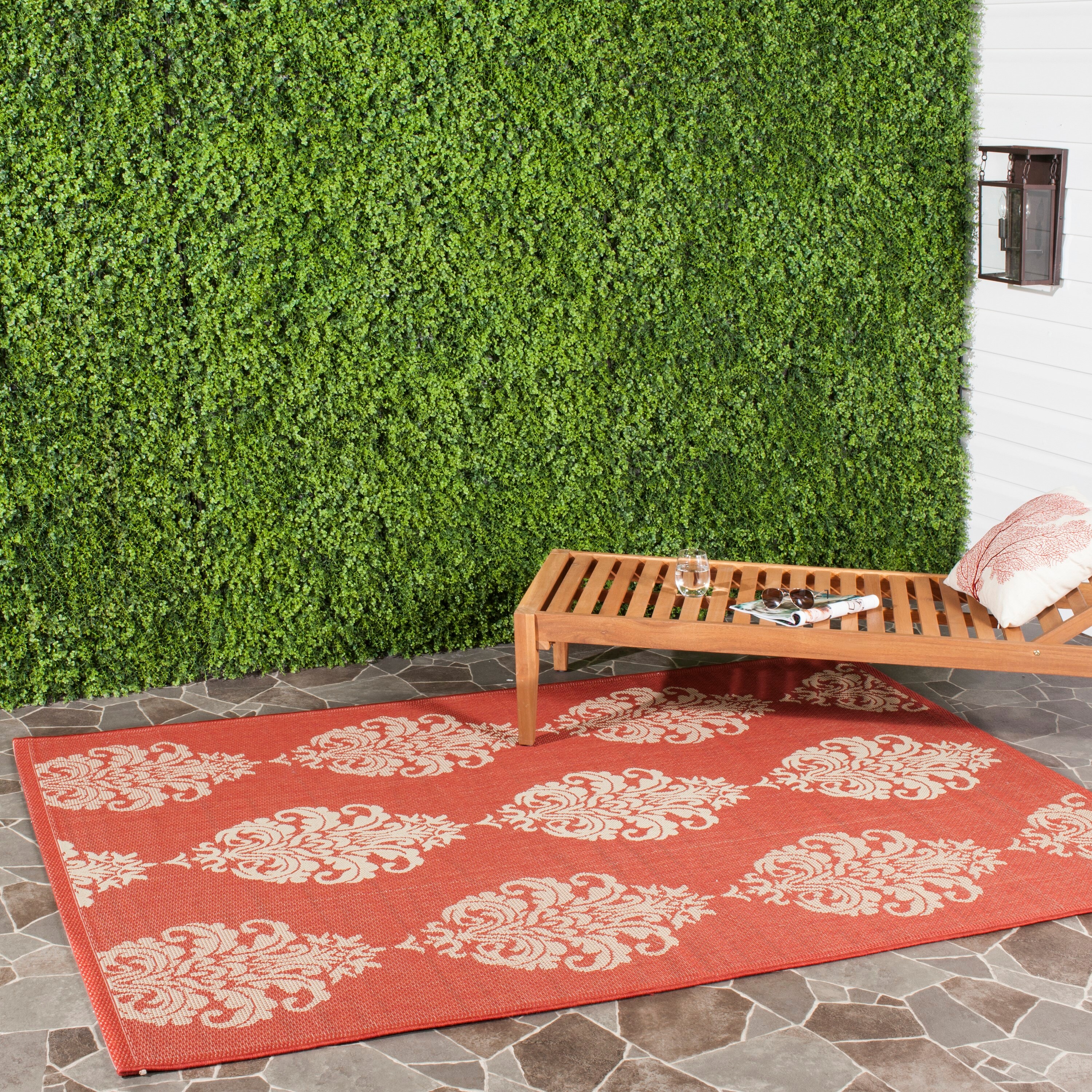 Safavieh CY2720-3707-5 Courtyard Bermuda 5 x 8 (ft) Loomed Polypropylene Red/Natural Rectangular Indoor/Outdoor Damask Coastal Area rug
