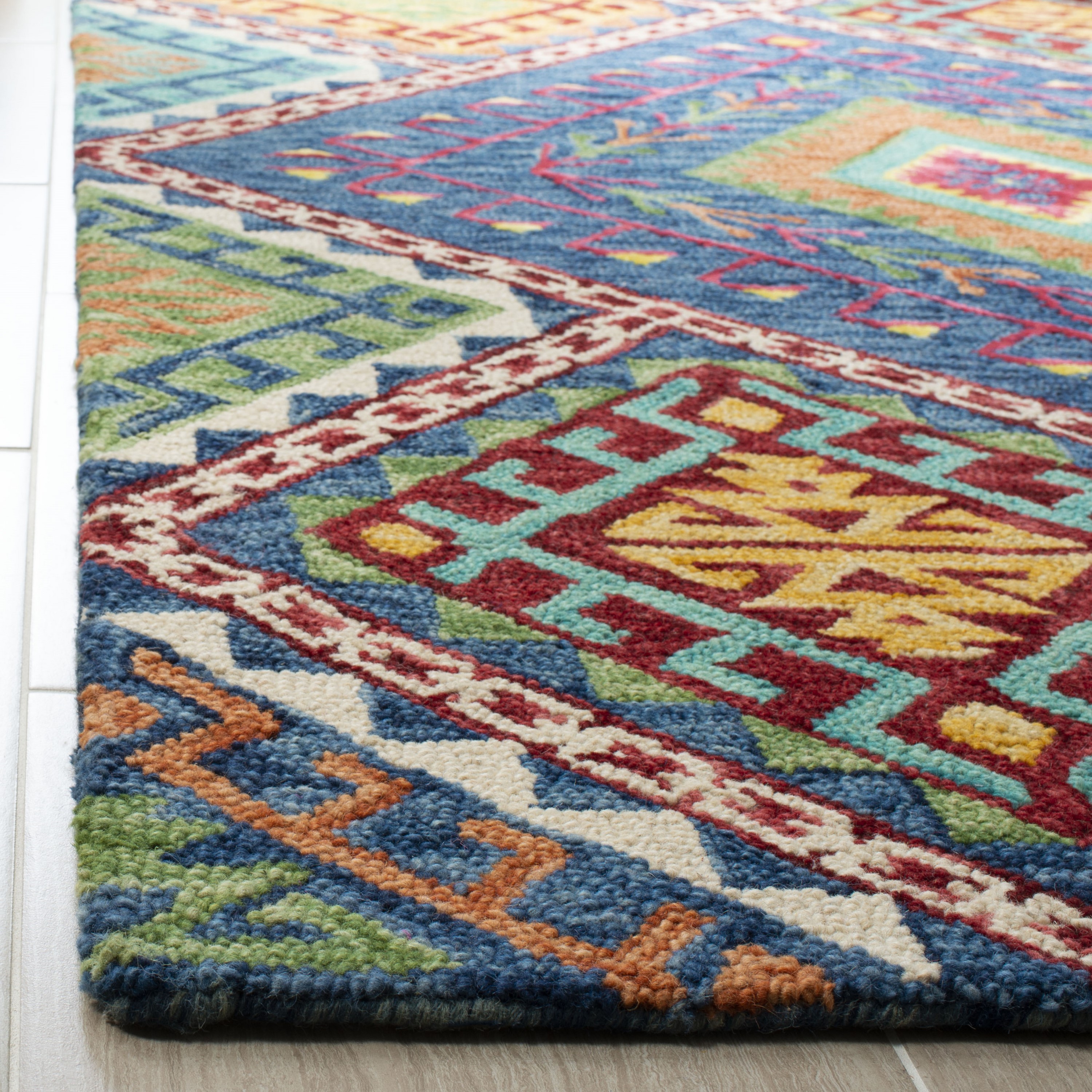 Handmade Blue Wool Geometric 3' x 5' Area Rug