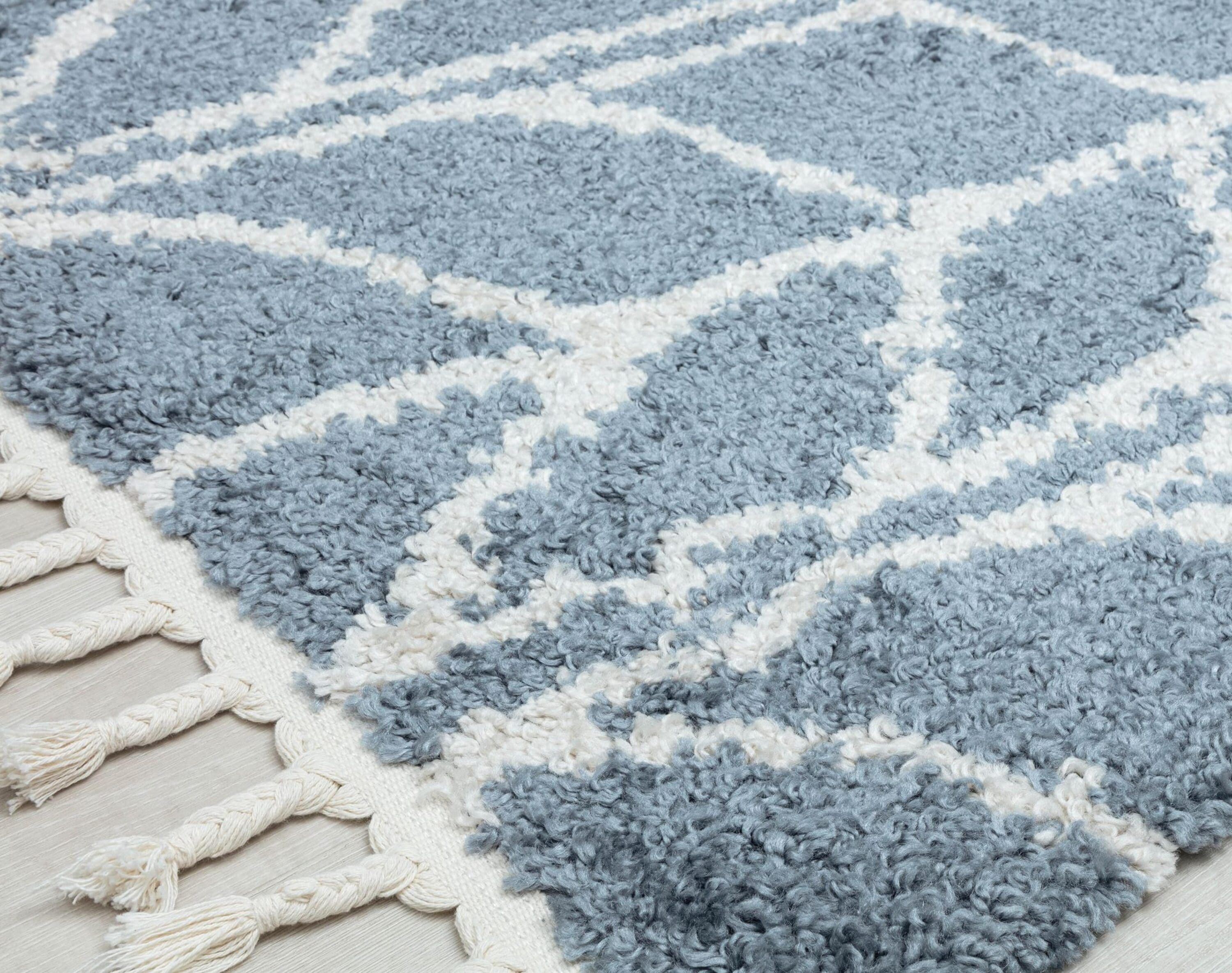 Sky Vine Blue Geometric Braided Area Rug with Tassels