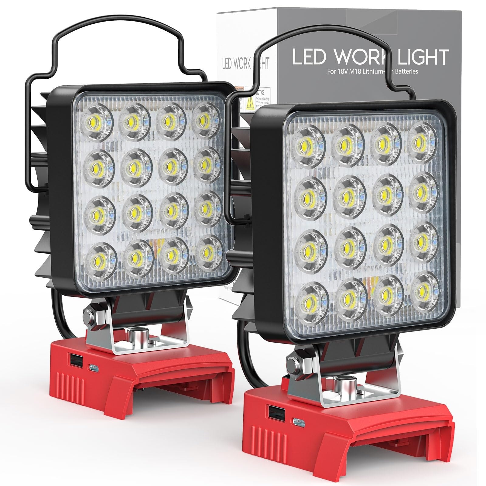 Vrbgify 2pcs Cordless LED Work Light 112W 11200 Lumens 16 LED 140 Degree Beam with USB Type C Charging Compatible with 18V Battery for Workshop Outdoor #LVG0423O24