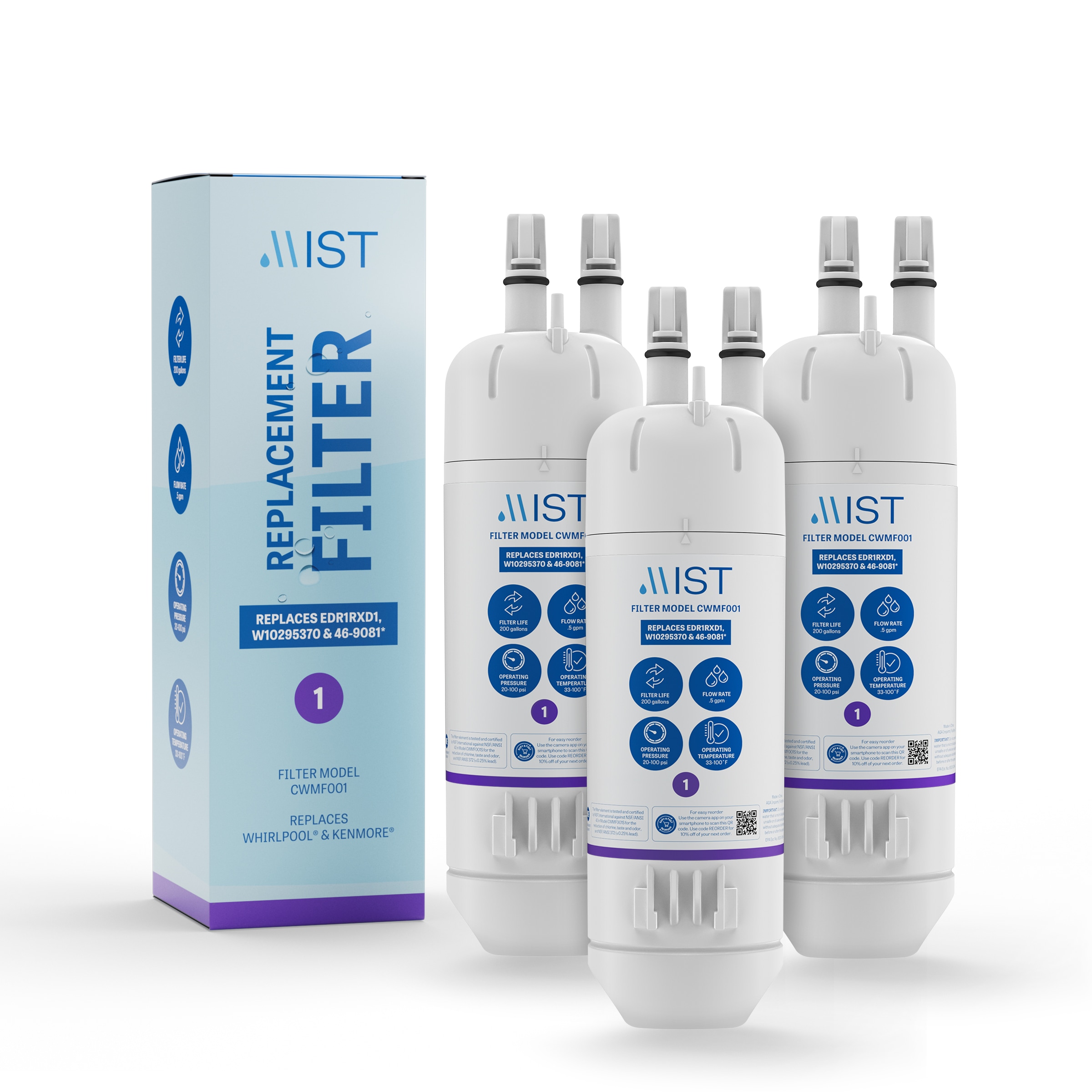 Mist CWMF301 Push-in Refrigerator Water Filter Everydrop Filter 1 3 -Pack