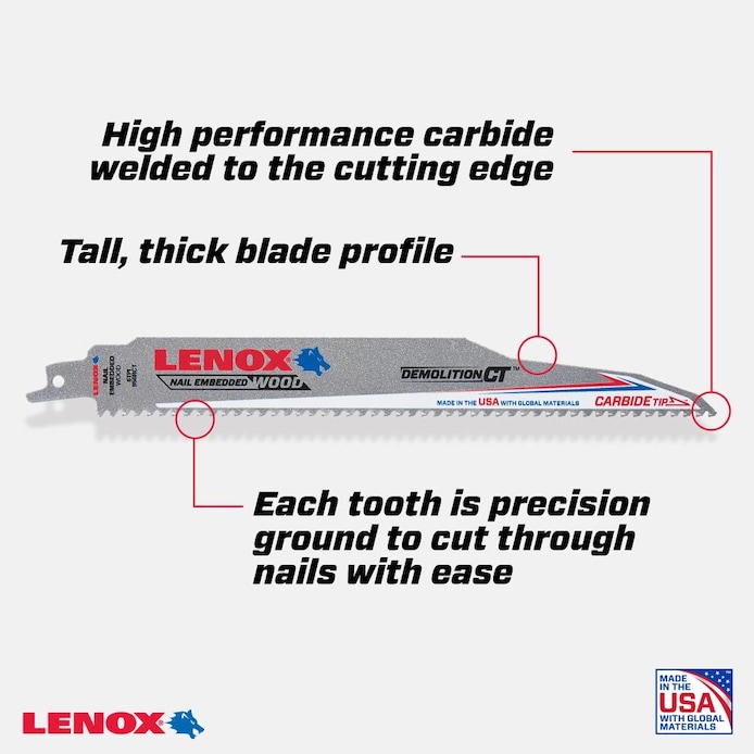 LENOX Power Blast Power Blast 15-Pack 9-in 6-TPI Wood/Nail Embedded Cutting Reciprocating Saw Blade LENOX Power Blast Power Blast 15-Pack 9-in 6-TPI Wood/Nail Embedded Cutting Reciprocating Saw Blade