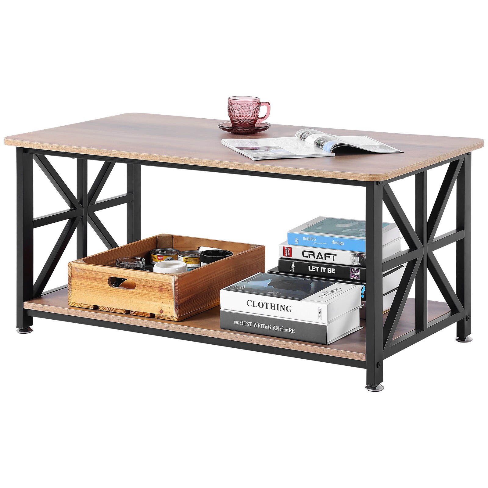 SVOPES SVOPESZFXBSKF09987V0 19.7-in W x 18.3-in H Brown + Black Wood Rectangular Farmhouse End Table with Storage Assembly Required