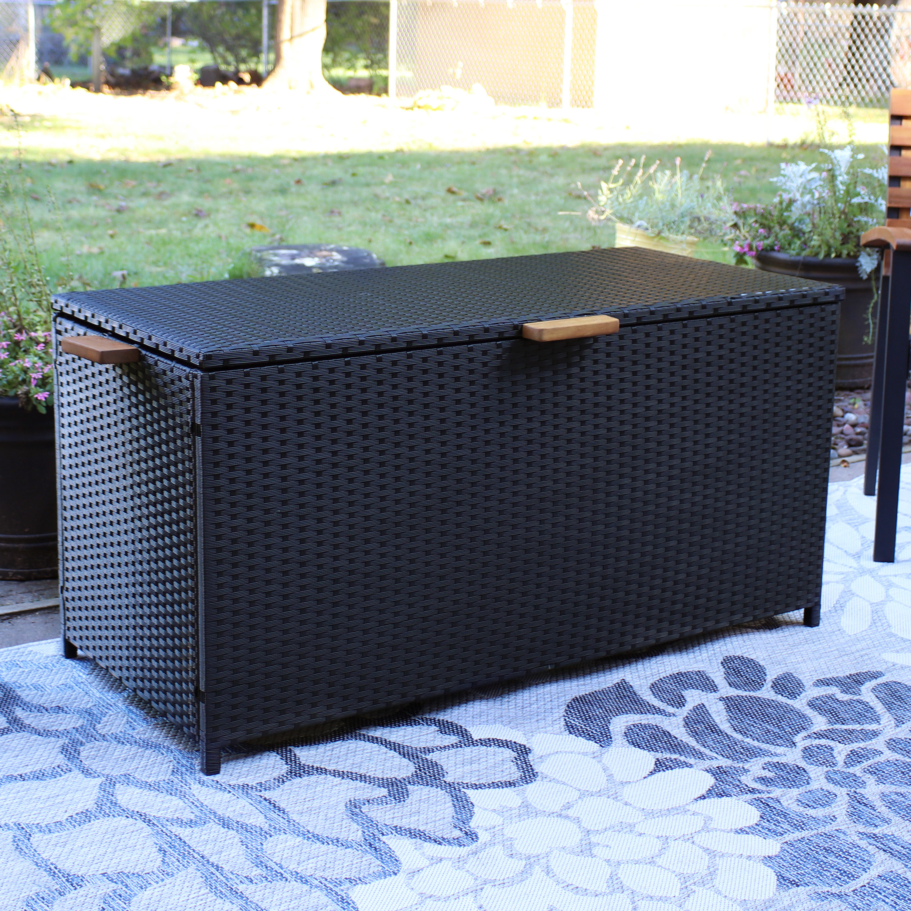 Sunnydaze Decor 23-in L x 51-in 75- Gallons Black Plastic Deck Box in ...
