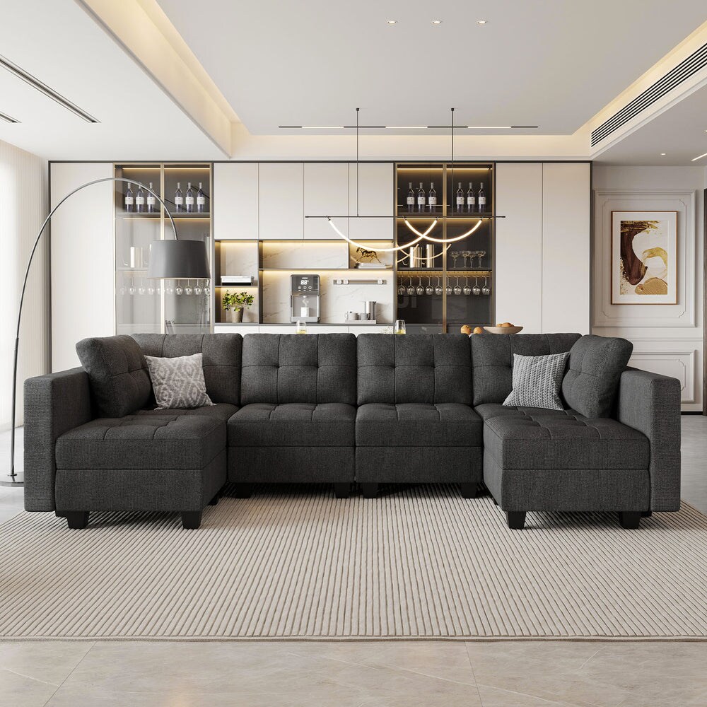 Belffin BF197-A6B-DGRAY 6 Seats + 8 Sides Modular Weave Sofa with Storage Seat